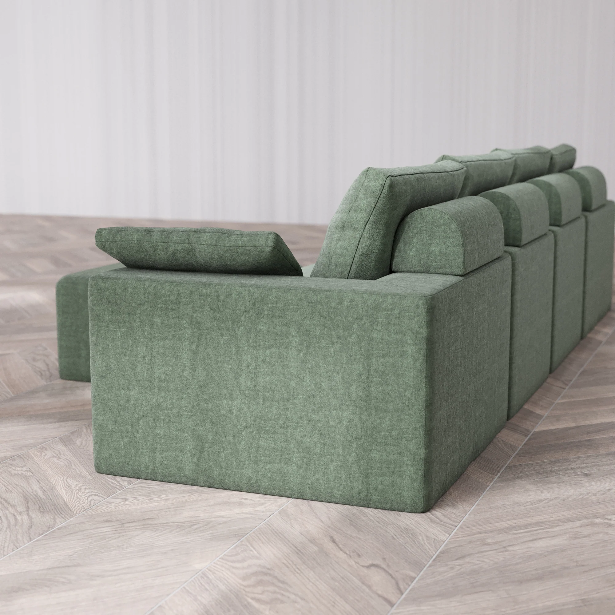 Slipcover Only - Modular Washable 4-Seater Cloud + Bolster Sofa + Ottoman Bench in Sage - Image 5