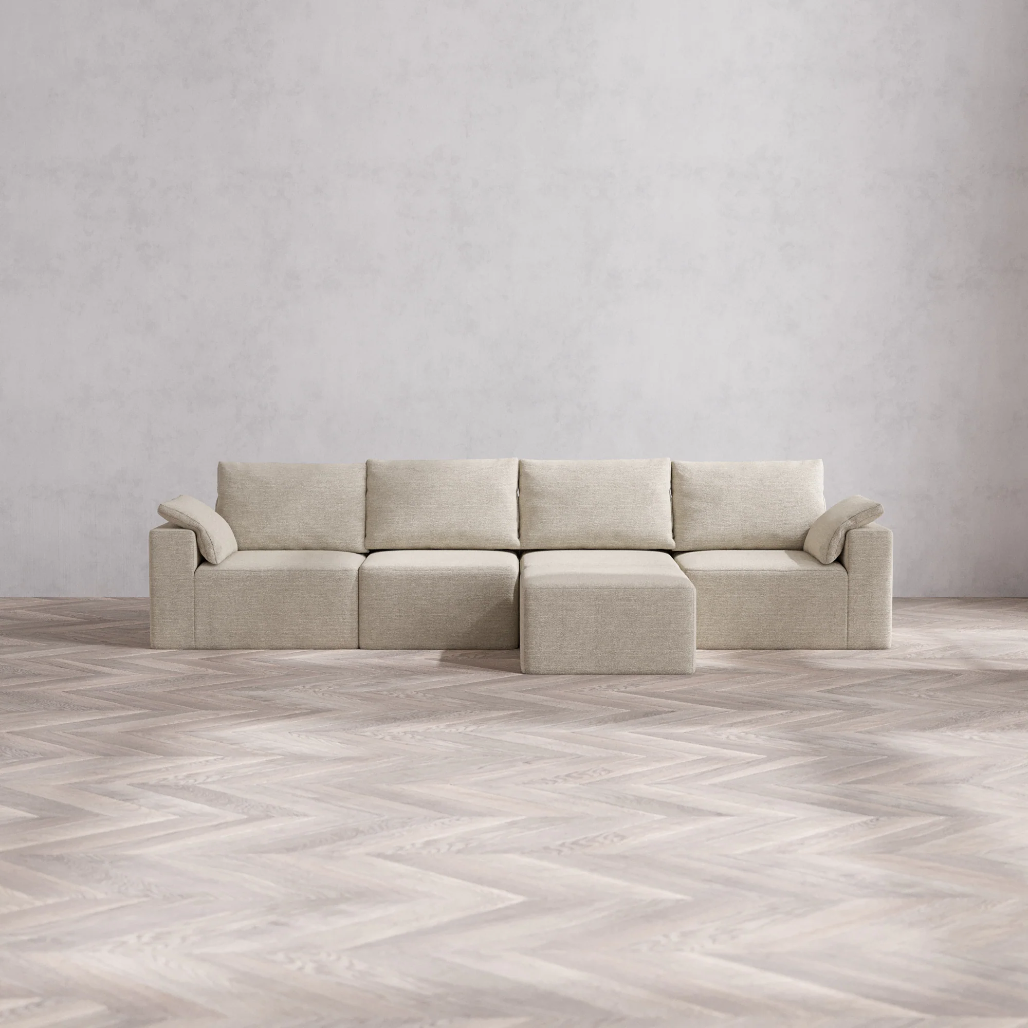 Slipcover Only - Modular Washable 4-Seater Cloud + Bolster Sofa + Ottoman Bench in Sandstone