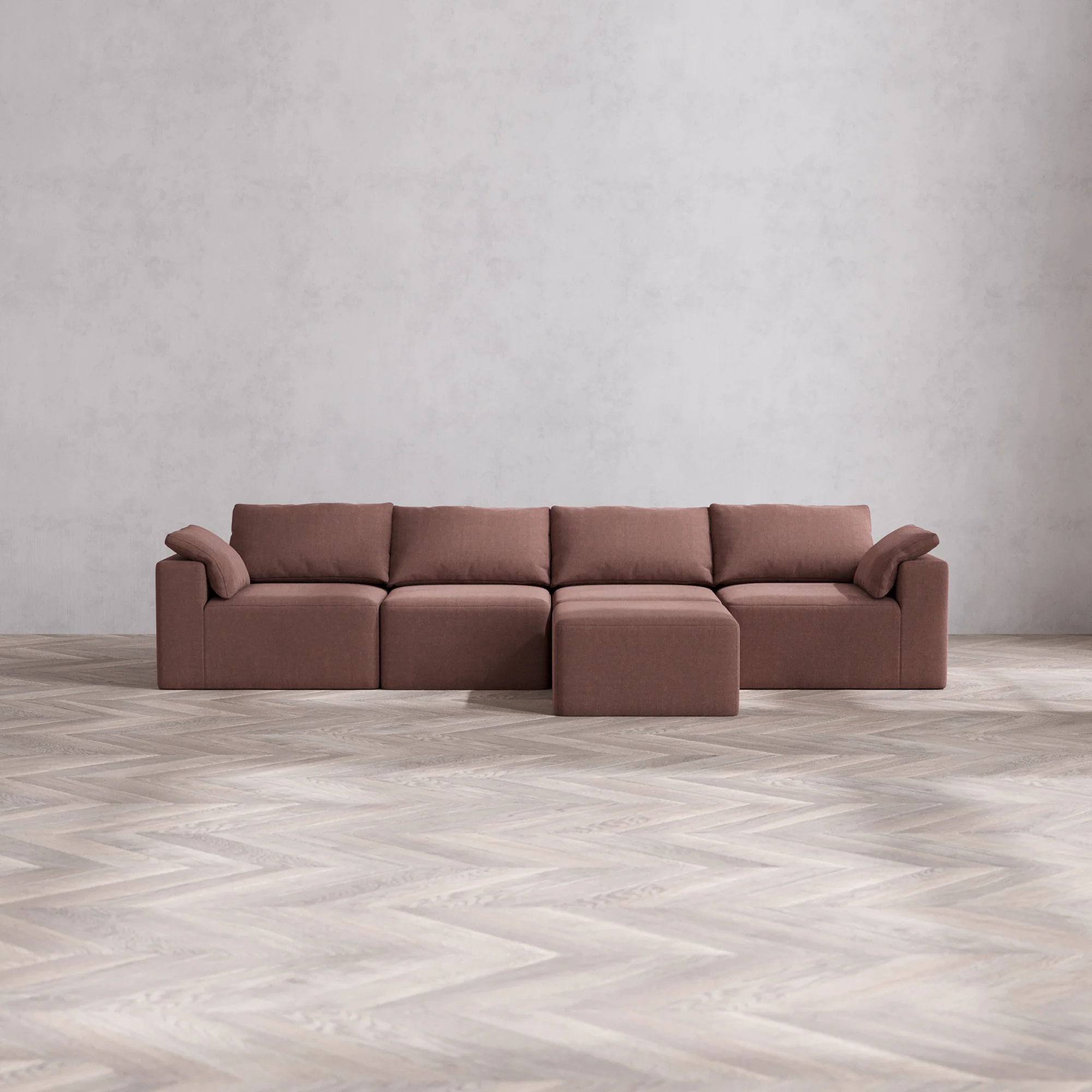 Slipcover Only - Modular Washable 4-Seater Cloud Sofa + Ottoman Bench in Sumac