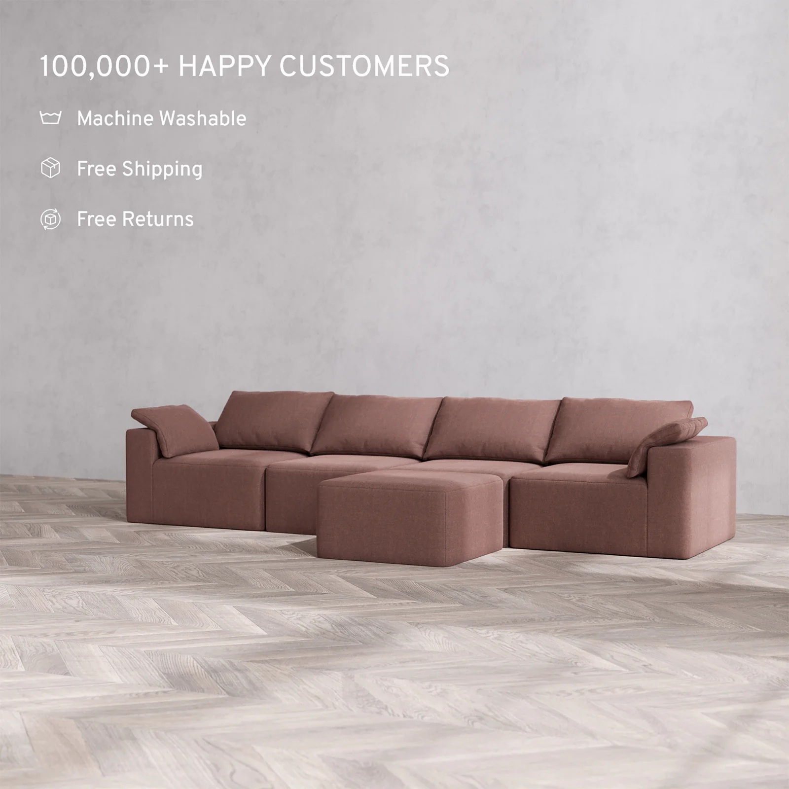 Slipcover Only - Modular Washable 4-Seater Cloud Sofa + Ottoman Bench in Sumac - Image 2