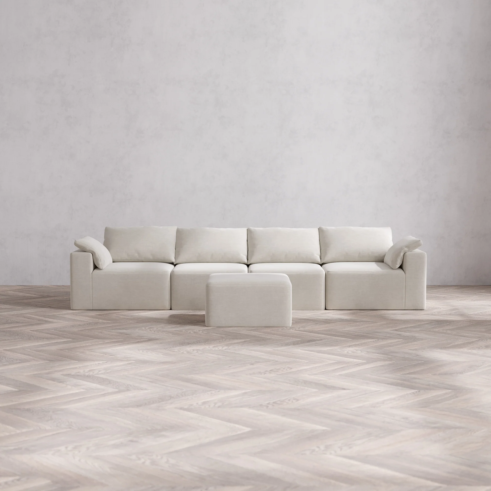 Slipcover Only - Modular Washable 4-Seater Cloud Sofa + Ottoman in Cashew