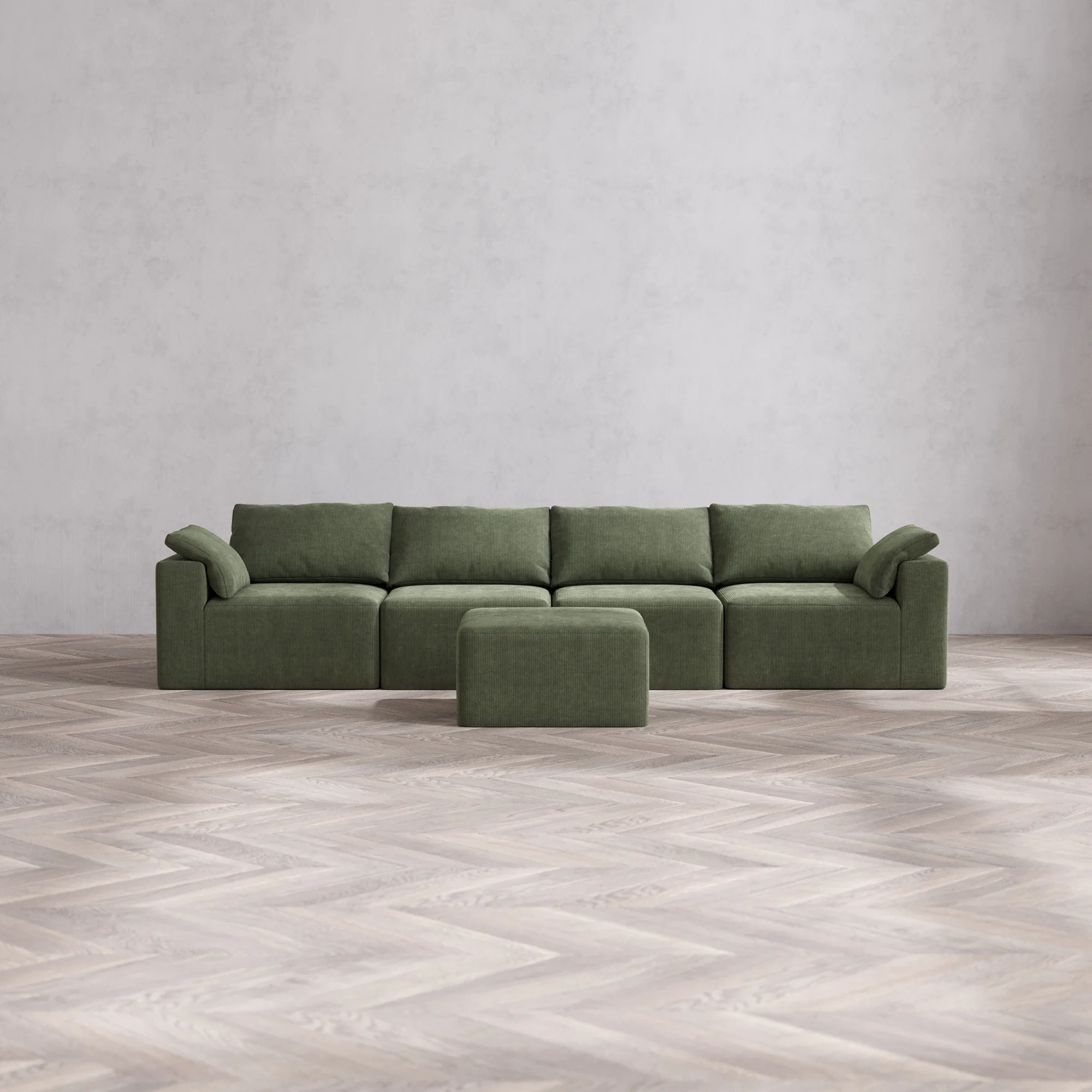 Slipcover Only - Modular Washable 4-Seater Cloud Sofa + Ottoman in Juniper