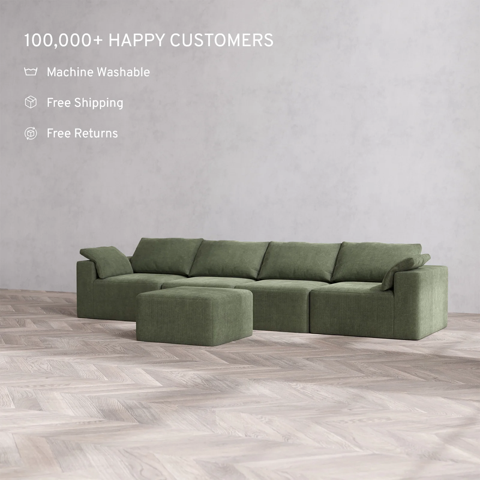 Slipcover Only - Modular Washable 4-Seater Cloud Sofa + Ottoman in Juniper - Image 2