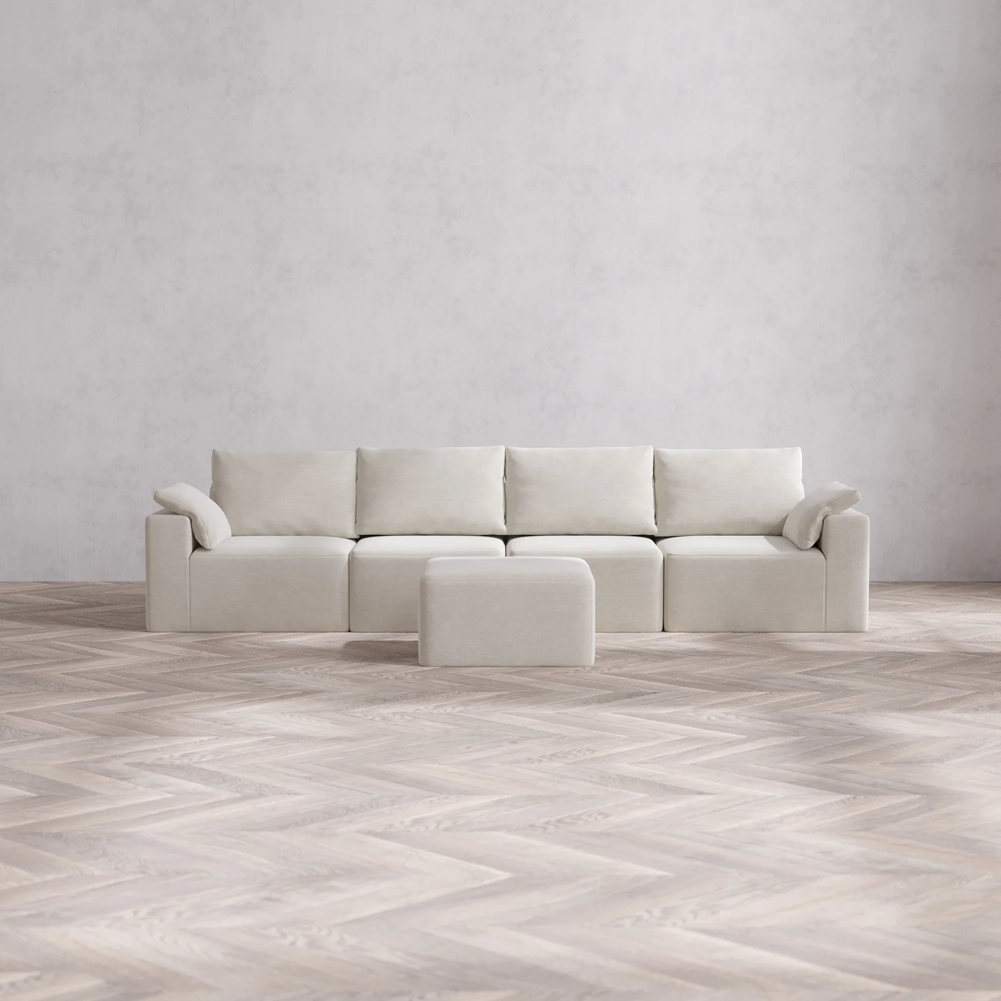 Slipcover Only - Modular Washable 4-Seater Cloud + Bolster Sofa + Ottoman in Cashew