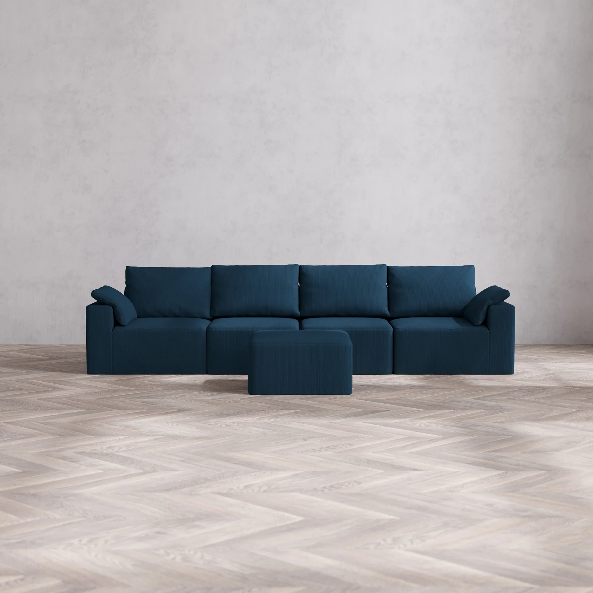 Slipcover Only - Modular Washable 4-Seater Cloud + Bolster Sofa + Ottoman in Lazuli