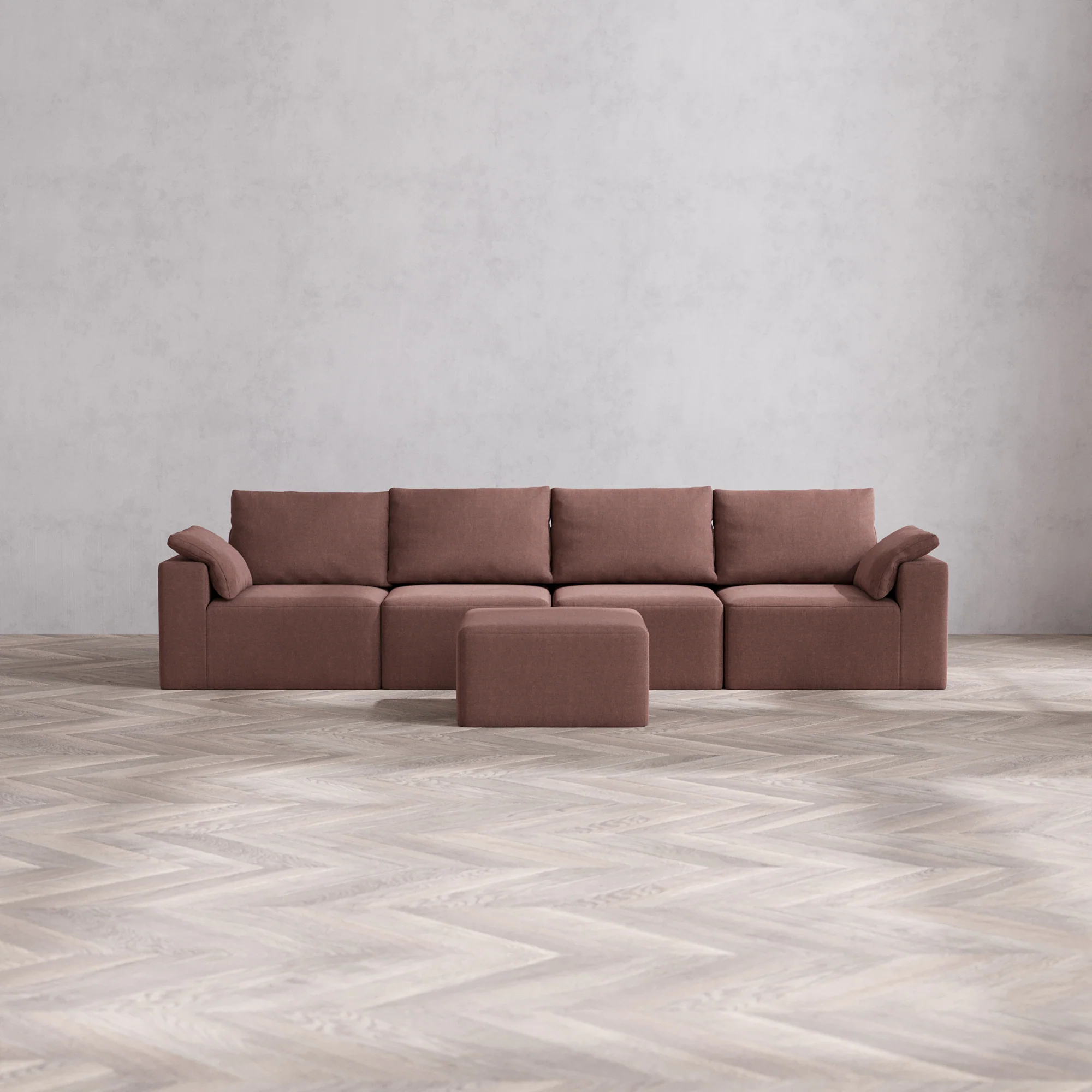 Slipcover Only - Modular Washable 4-Seater Cloud + Bolster Sofa + Ottoman in Sumac