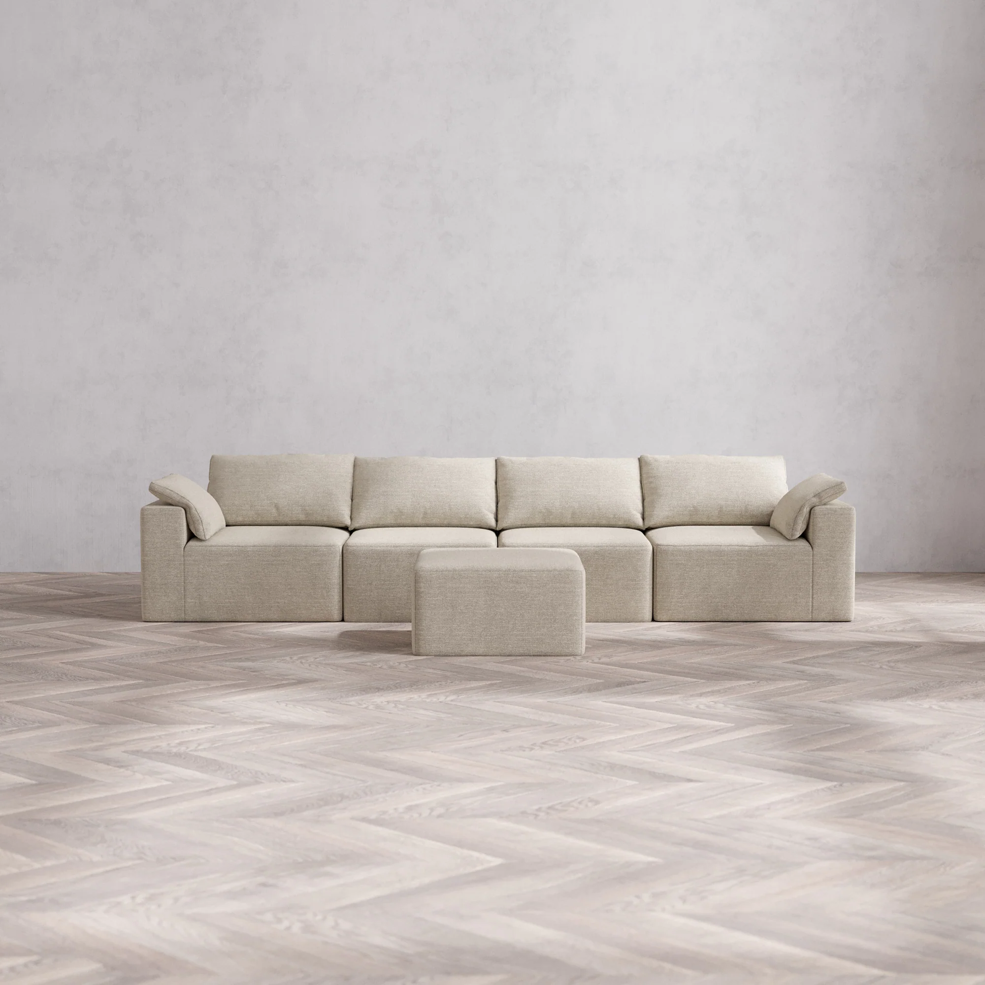 Slipcover Only - Modular Washable 4-Seater Cloud Sofa + Ottoman in Sandstone