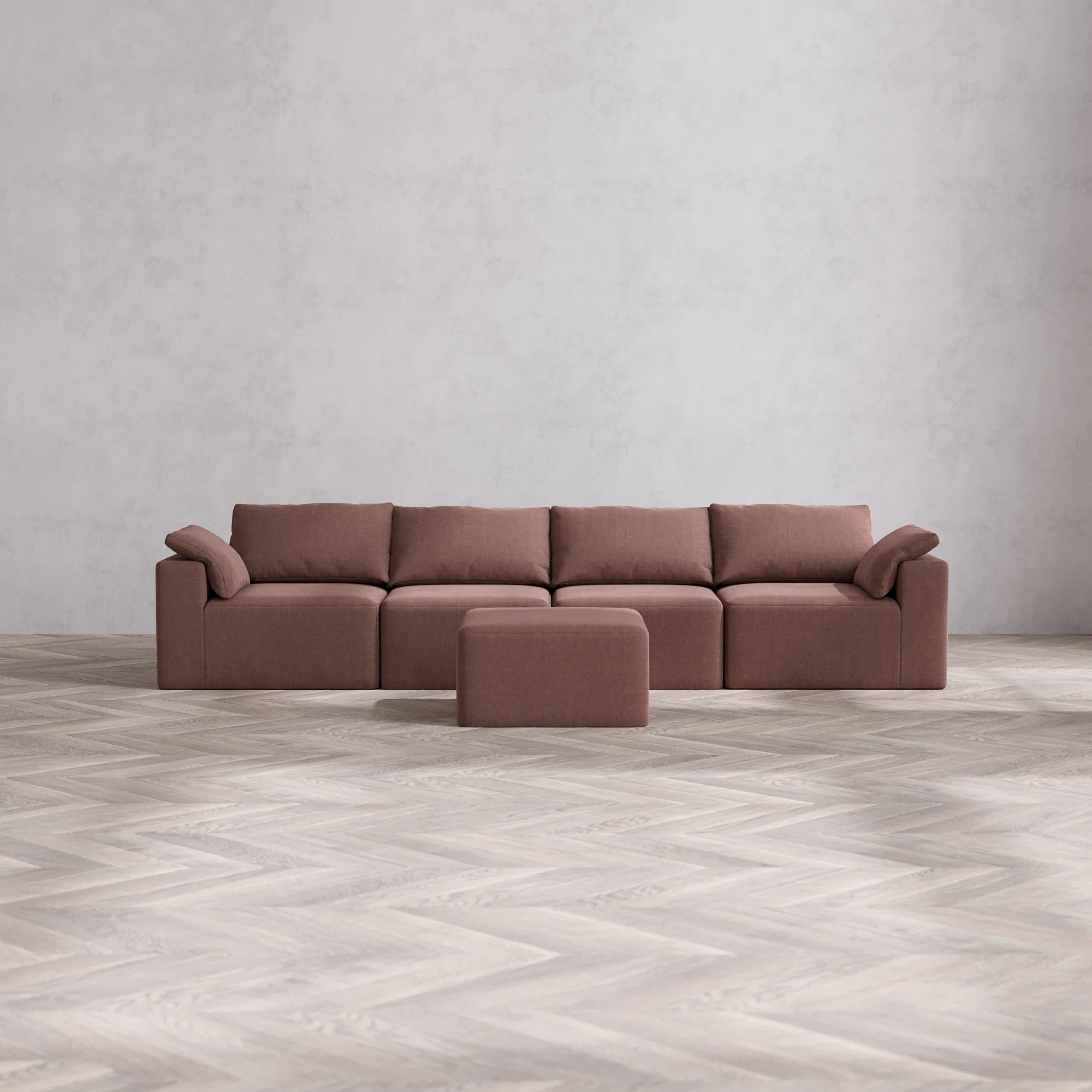 Slipcover Only - Modular Washable 4-Seater Cloud Sofa + Ottoman in Sumac