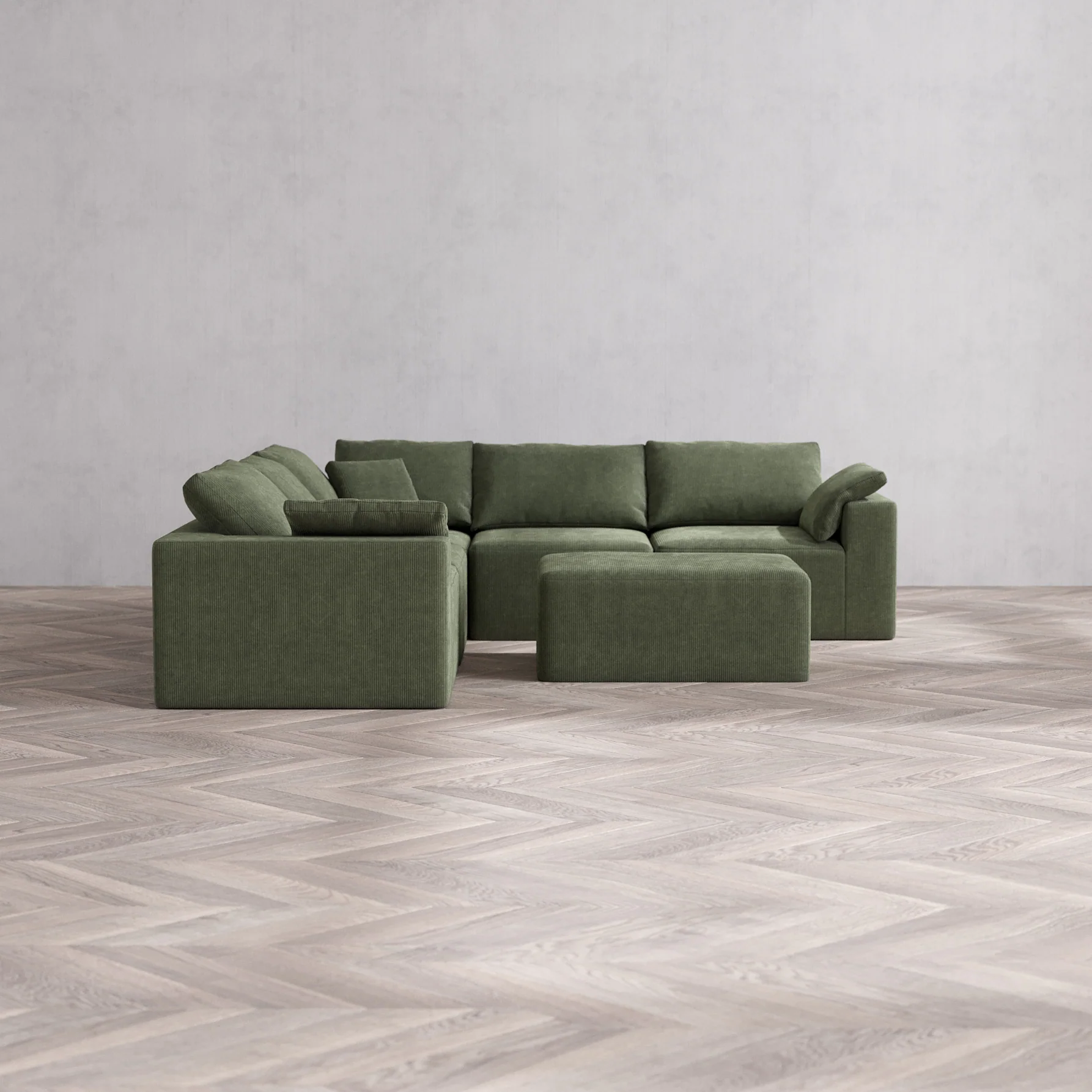 Slipcover Only - Modular Washable 5-Seater Corner Sectional + Chaise Ottoman Cloud Sofa in Juniper