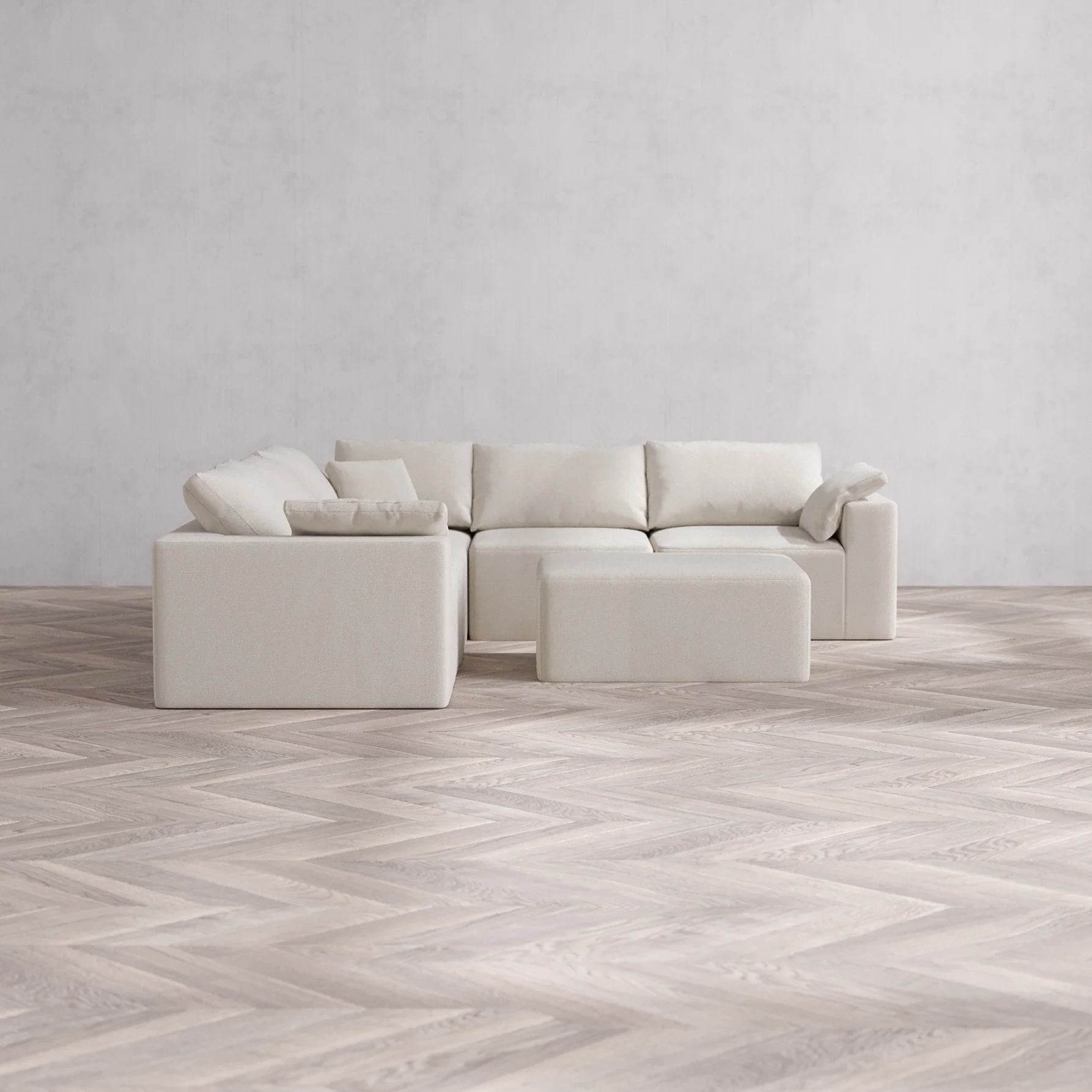 Slipcover Only - Modular Washable 5-Seater Corner Sectional + Chaise Ottoman Cloud Sofa in Pearl