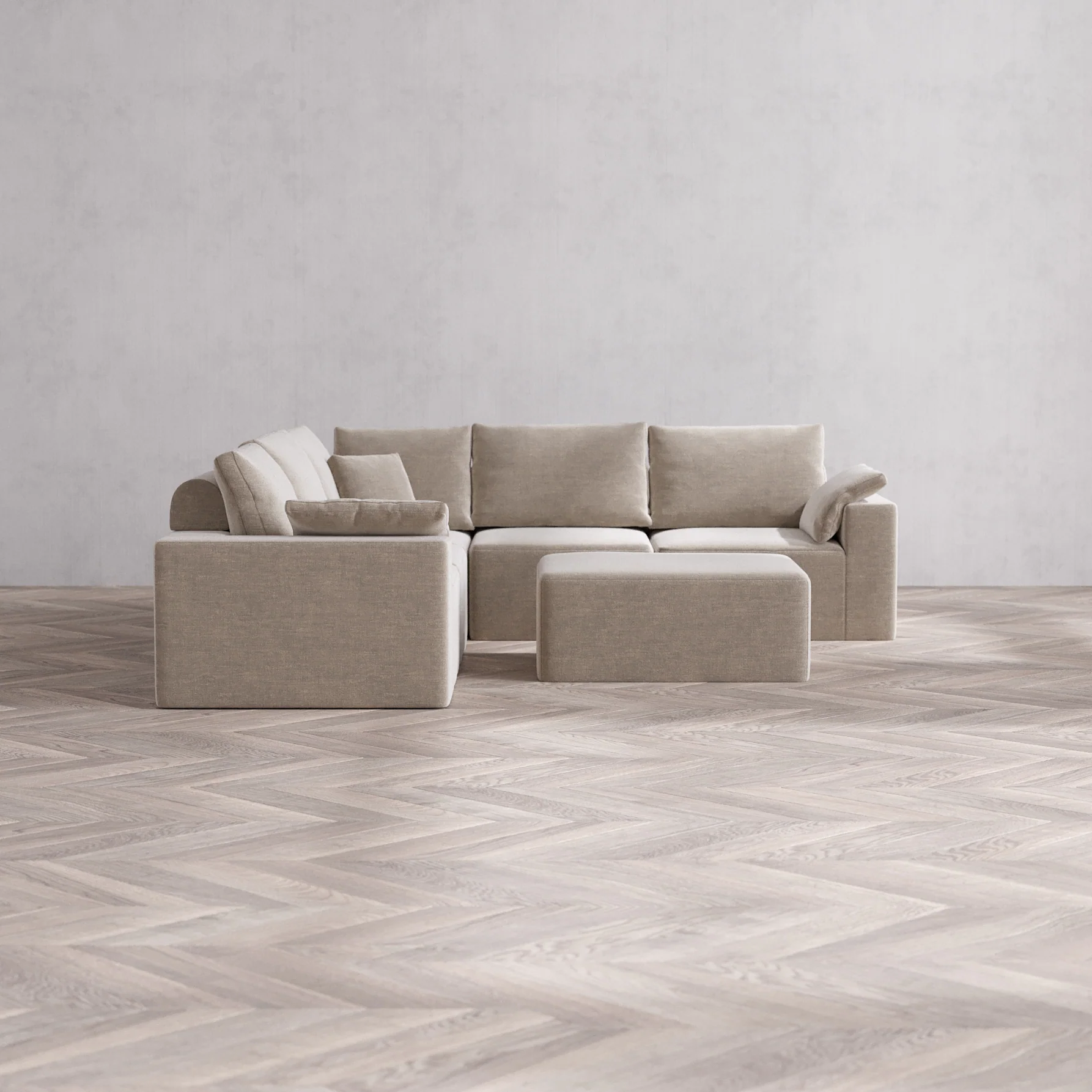 Slipcover Only - Modular Washable 5-Seater Corner Sectional + Chaise Ottoman Cloud + Bolster Sofa in Caraway