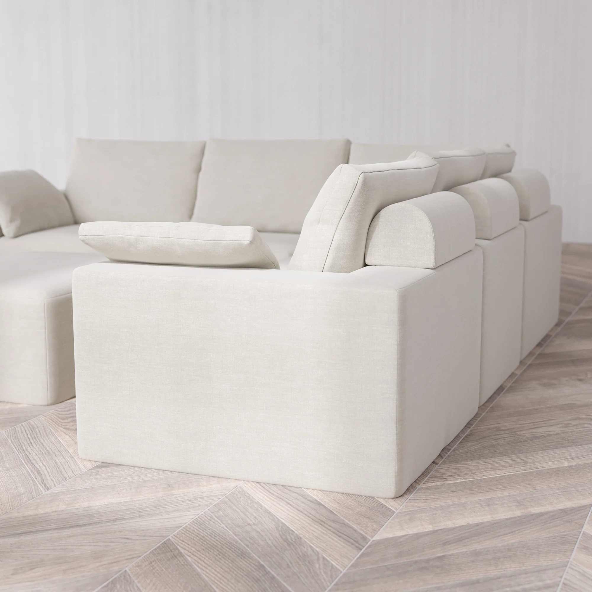 Slipcover Only - Modular Washable 5-Seater Corner Sectional + Chaise Ottoman Cloud + Bolster Sofa in Cashew - Image 5