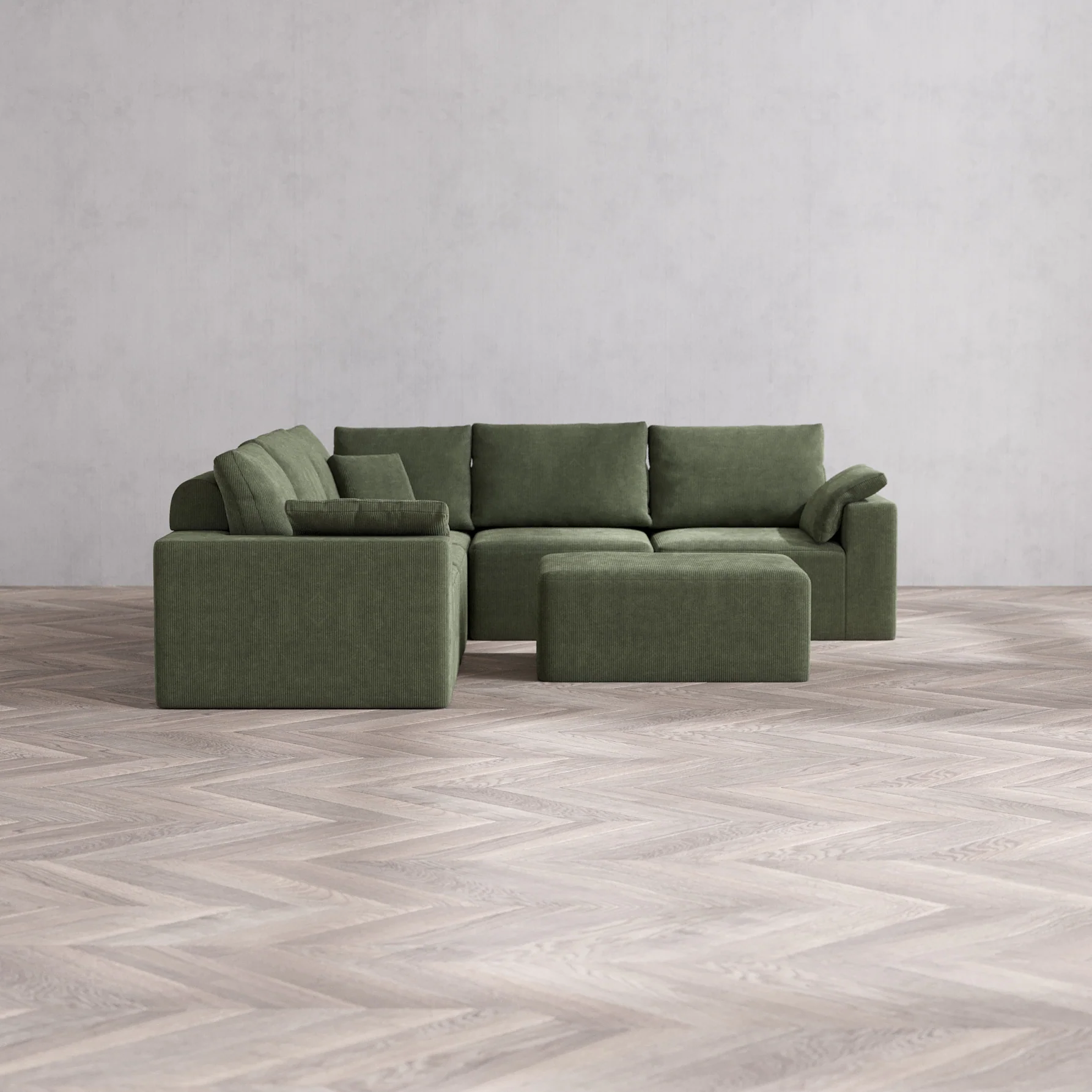 Slipcover Only - Modular Washable 5-Seater Corner Sectional + Chaise Ottoman Cloud + Bolster Sofa in Juniper