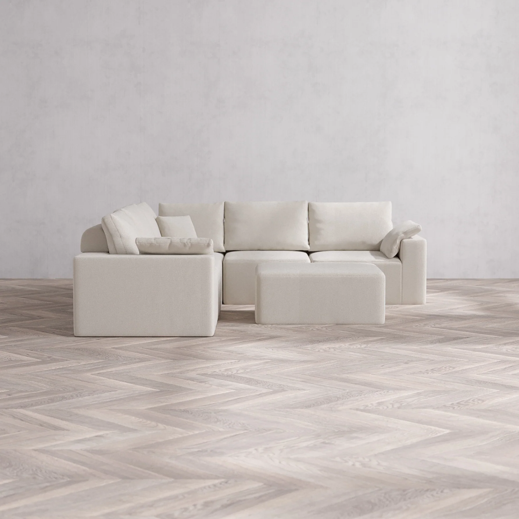 Slipcover Only - Modular Washable 5-Seater Corner Sectional + Chaise Ottoman Cloud + Bolster Sofa in Pearl