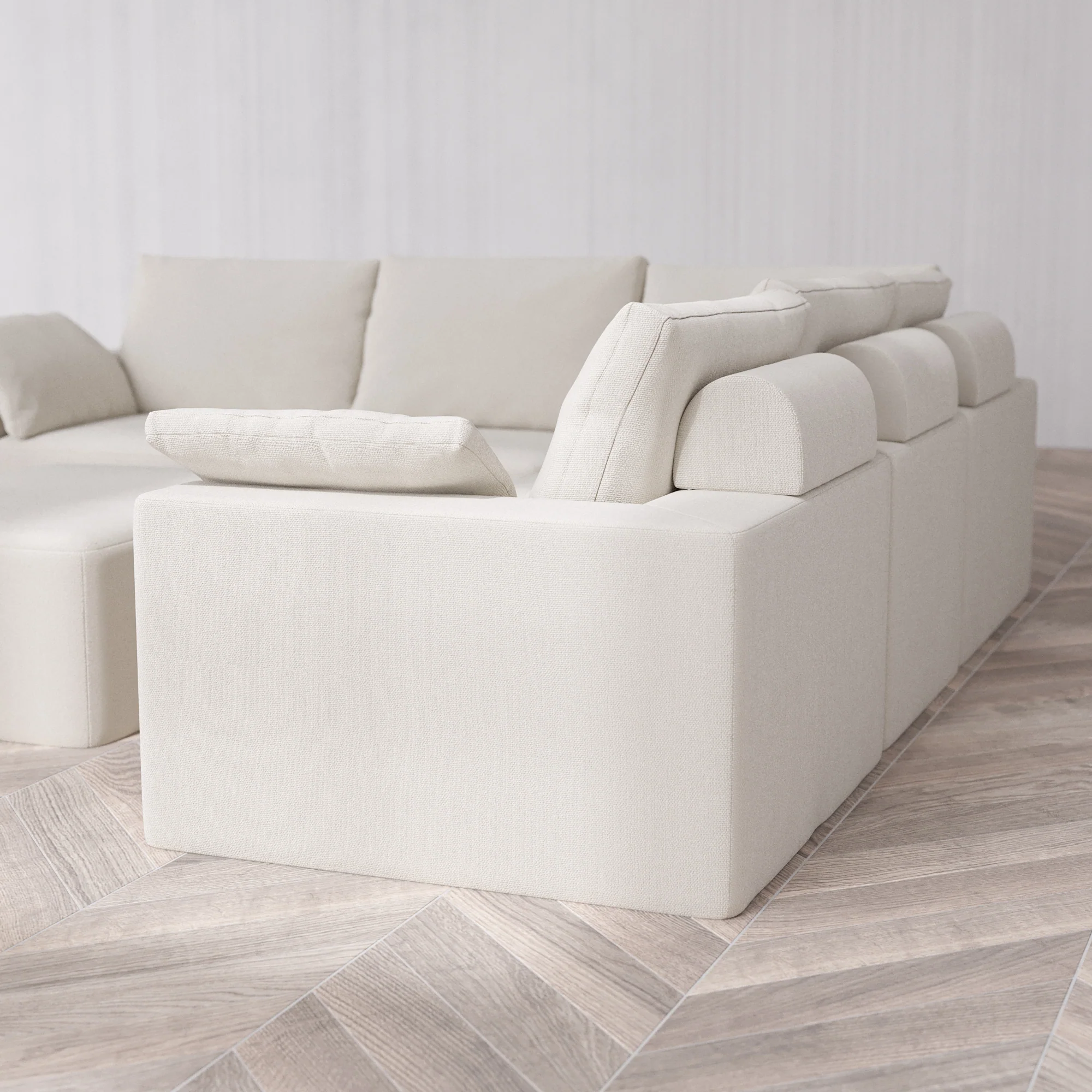 Slipcover Only - Modular Washable 5-Seater Corner Sectional + Chaise Ottoman Cloud + Bolster Sofa in Pearl - Image 5