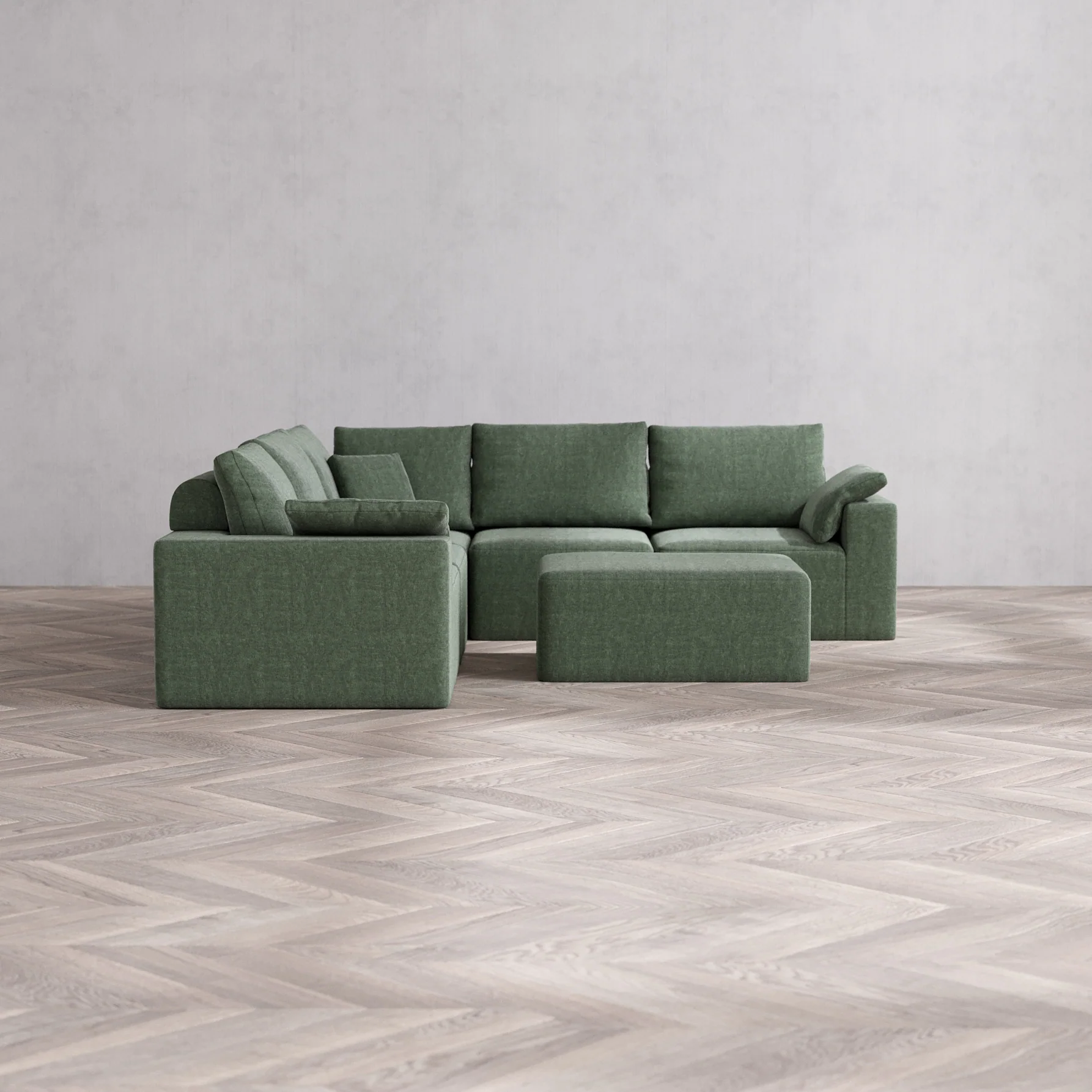 Slipcover Only - Modular Washable 5-Seater Corner Sectional + Chaise Ottoman Cloud + Bolster Sofa in Sage