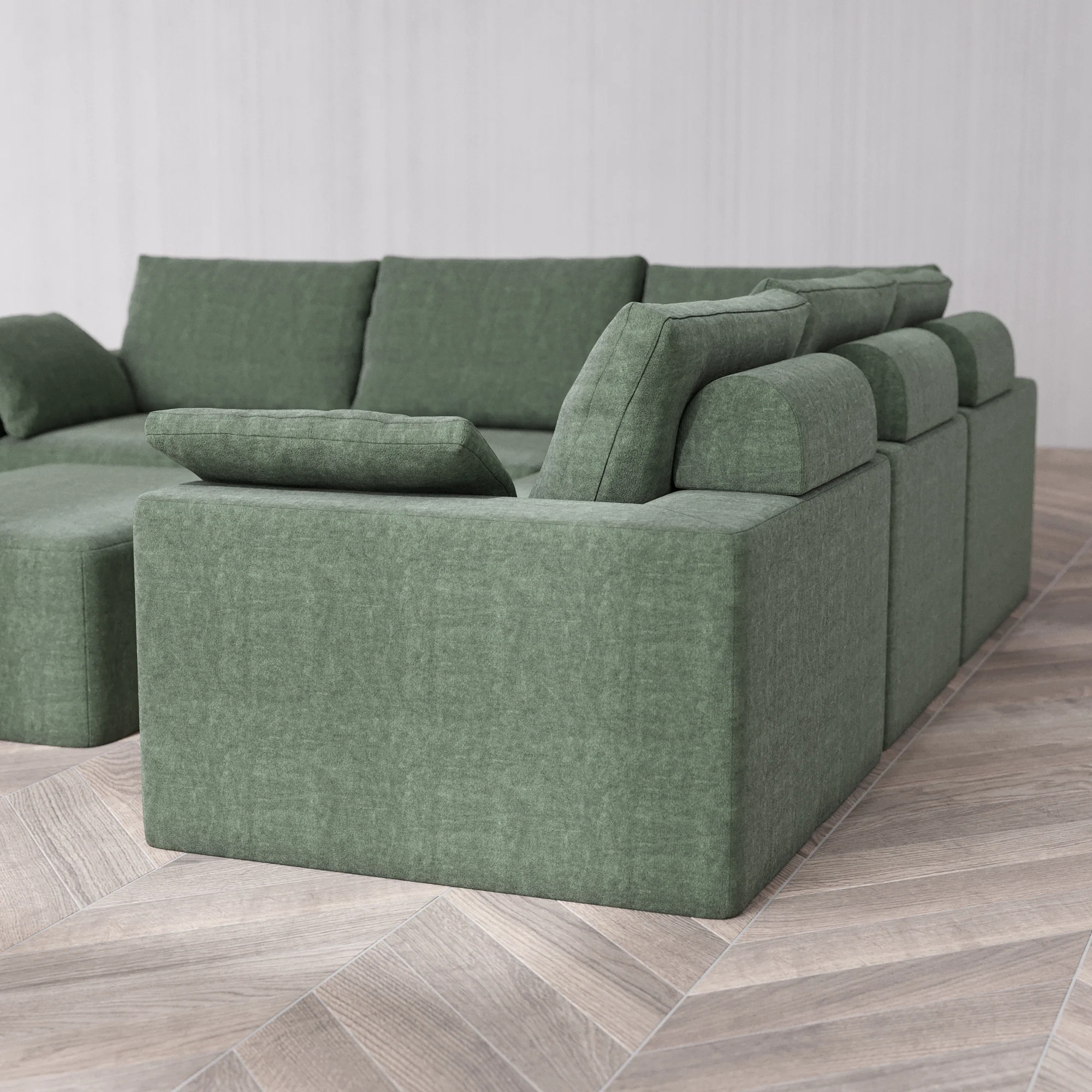 Slipcover Only - Modular Washable 5-Seater Corner Sectional + Chaise Ottoman Cloud + Bolster Sofa in Sage - Image 5