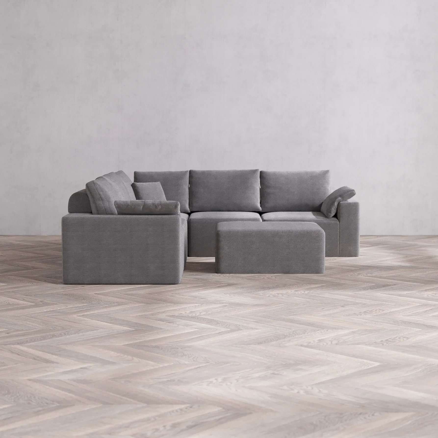Slipcover Only - Modular Washable 5-Seater Corner Sectional + Chaise Ottoman Cloud + Bolster Sofa in Slate