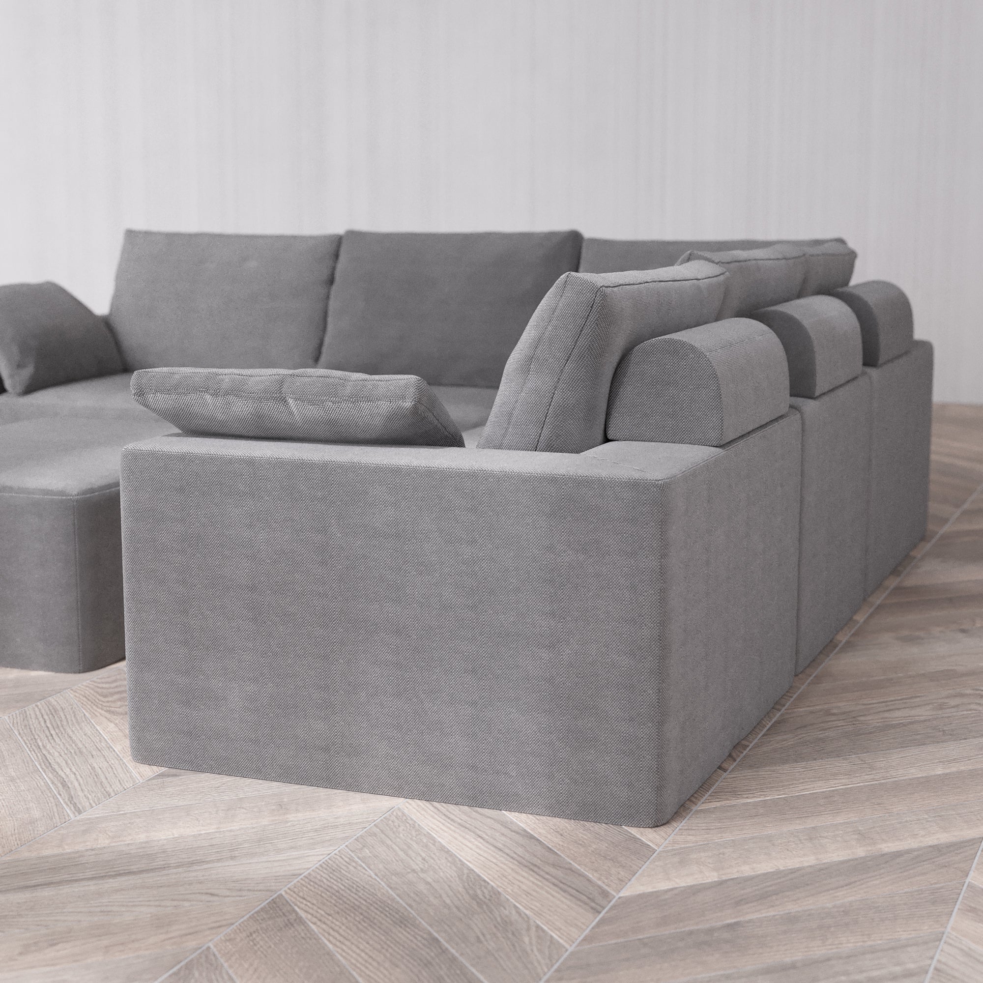 Slipcover Only - Modular Washable 5-Seater Corner Sectional + Chaise Ottoman Cloud + Bolster Sofa in Slate - Image 5