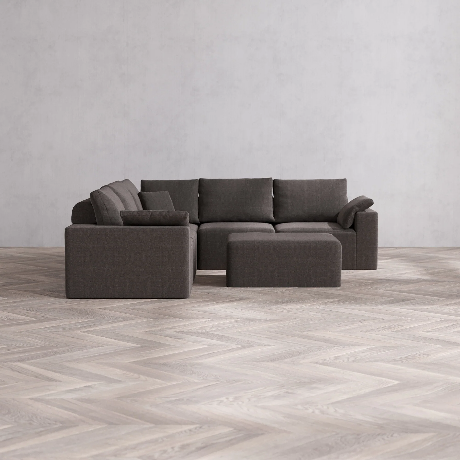 Slipcover Only - Modular Washable 5-Seater Corner Sectional + Chaise Ottoman Cloud + Bolster Sofa in Truffle