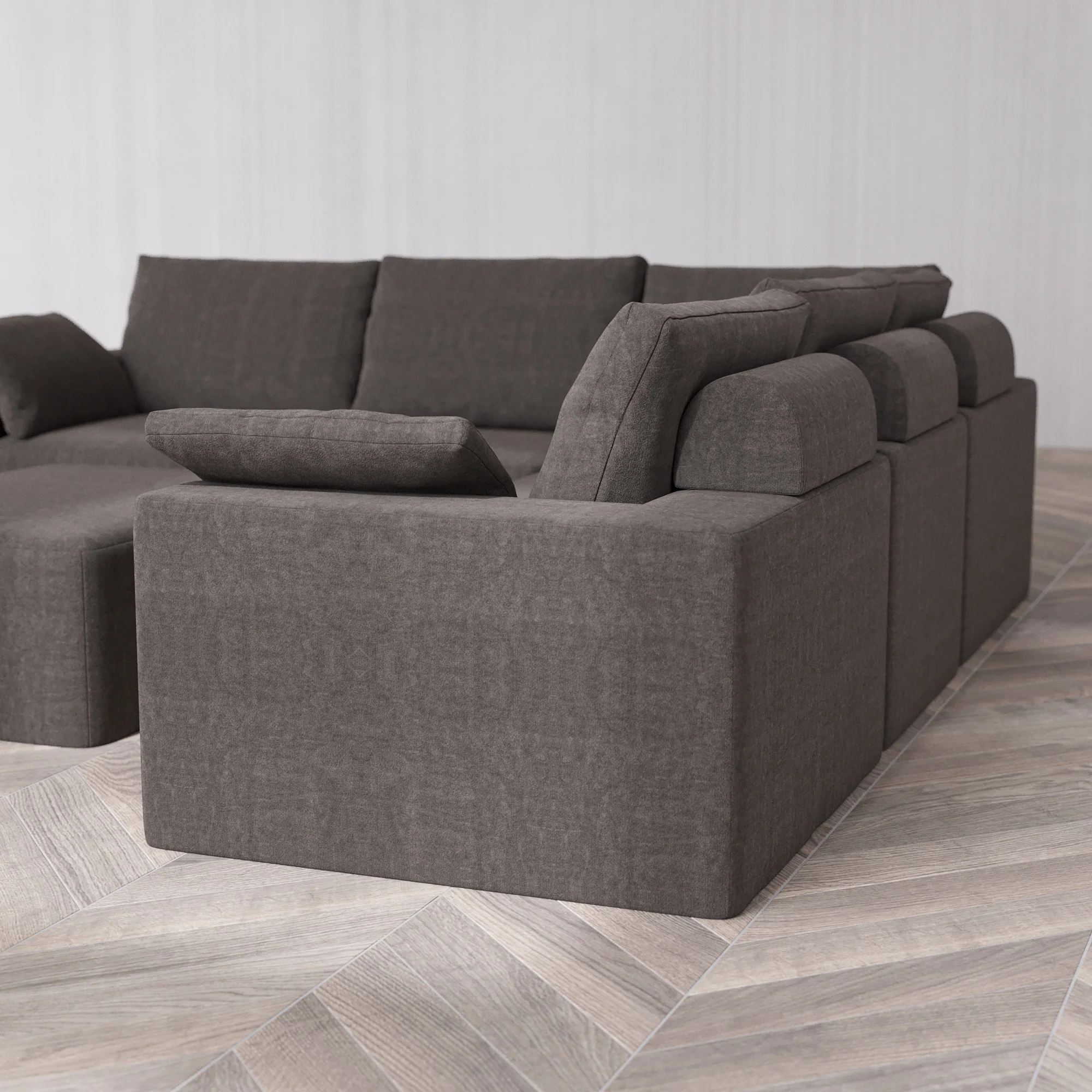 Slipcover Only - Modular Washable 5-Seater Corner Sectional + Chaise Ottoman Cloud + Bolster Sofa in Truffle - Image 5