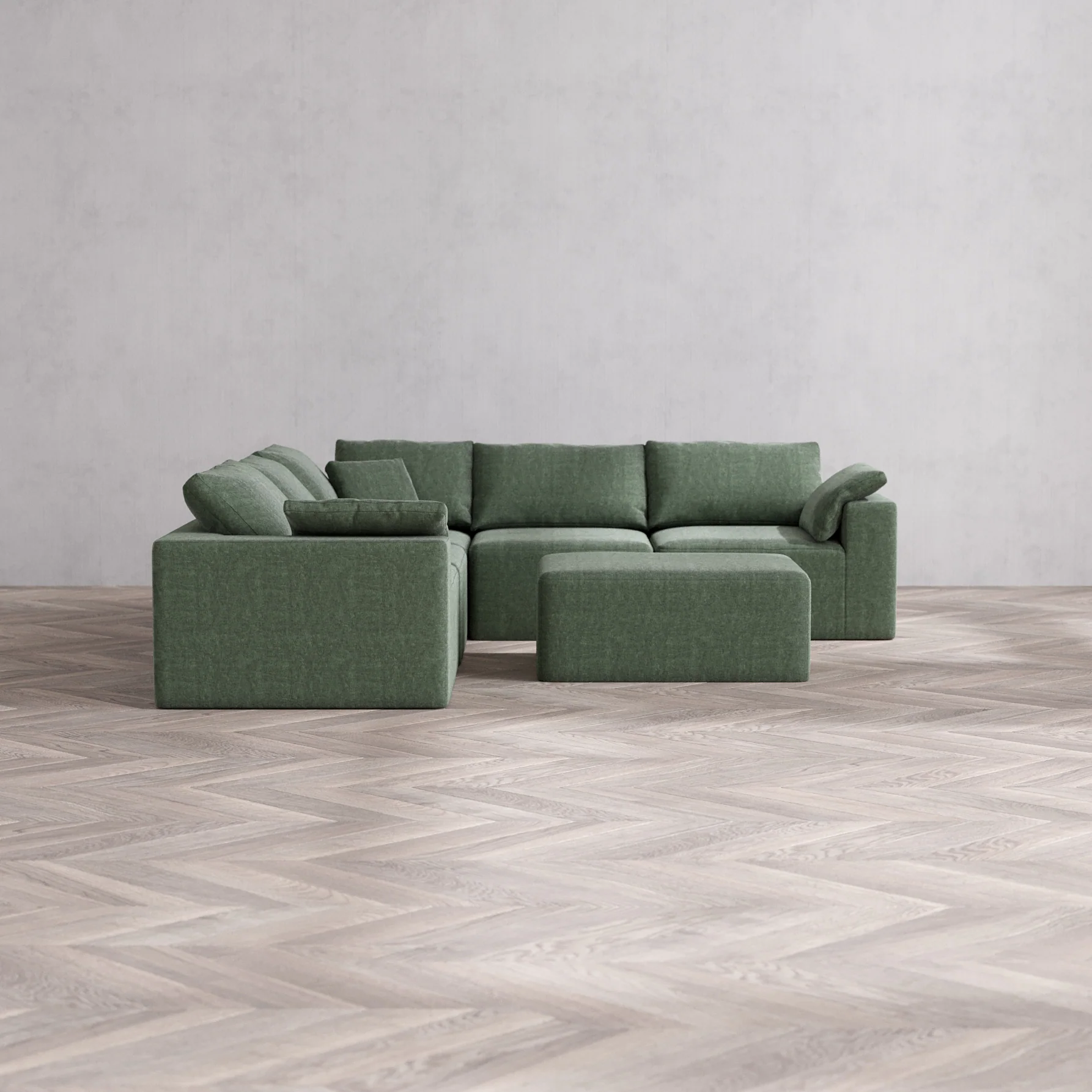 Slipcover Only - Modular Washable 5-Seater Corner Sectional + Chaise Ottoman Cloud Sofa in Sage
