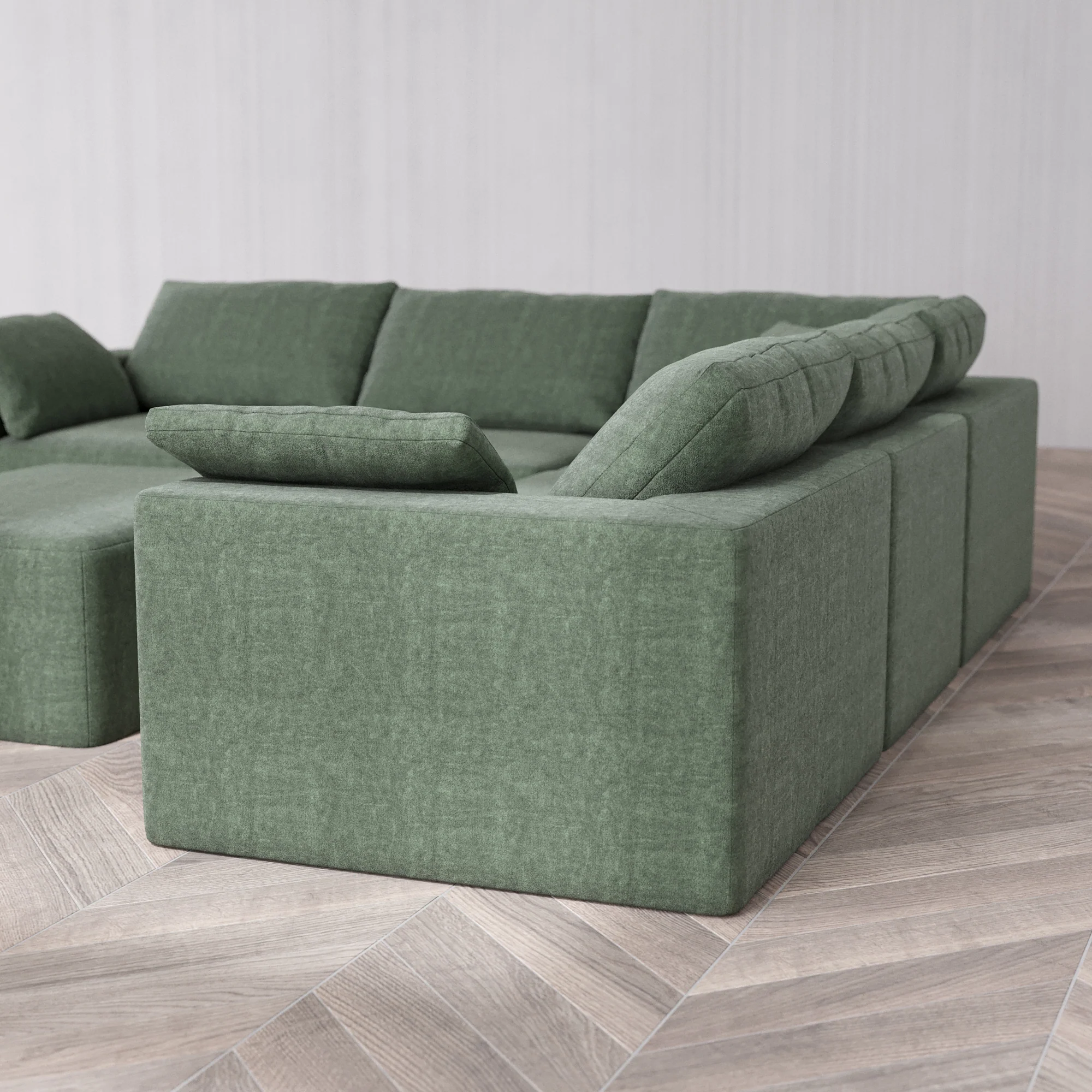 Slipcover Only - Modular Washable 5-Seater Corner Sectional + Chaise Ottoman Cloud Sofa in Sage - Image 5