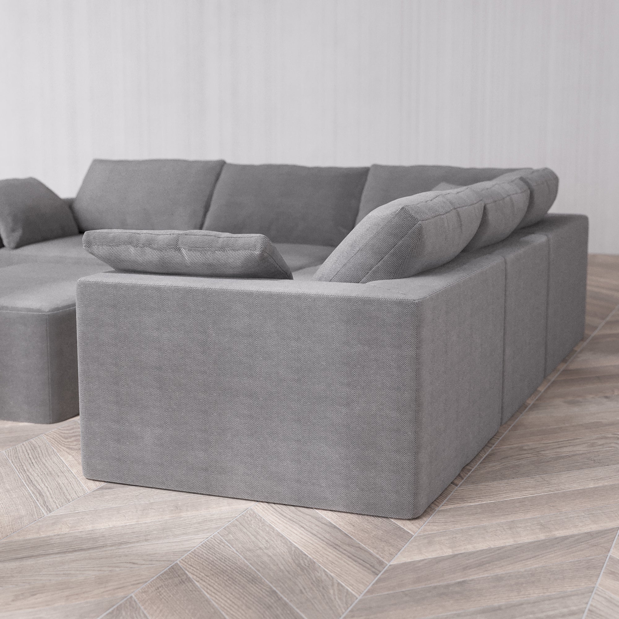 Slipcover Only - Modular Washable 5-Seater Corner Sectional + Chaise Ottoman Cloud Sofa in Slate - Image 5