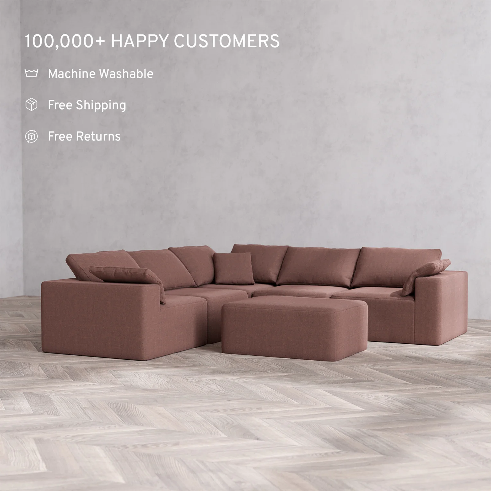 Slipcover Only - Modular Washable 5-Seater Corner Sectional + Chaise Ottoman Cloud Sofa in Sumac - Image 2