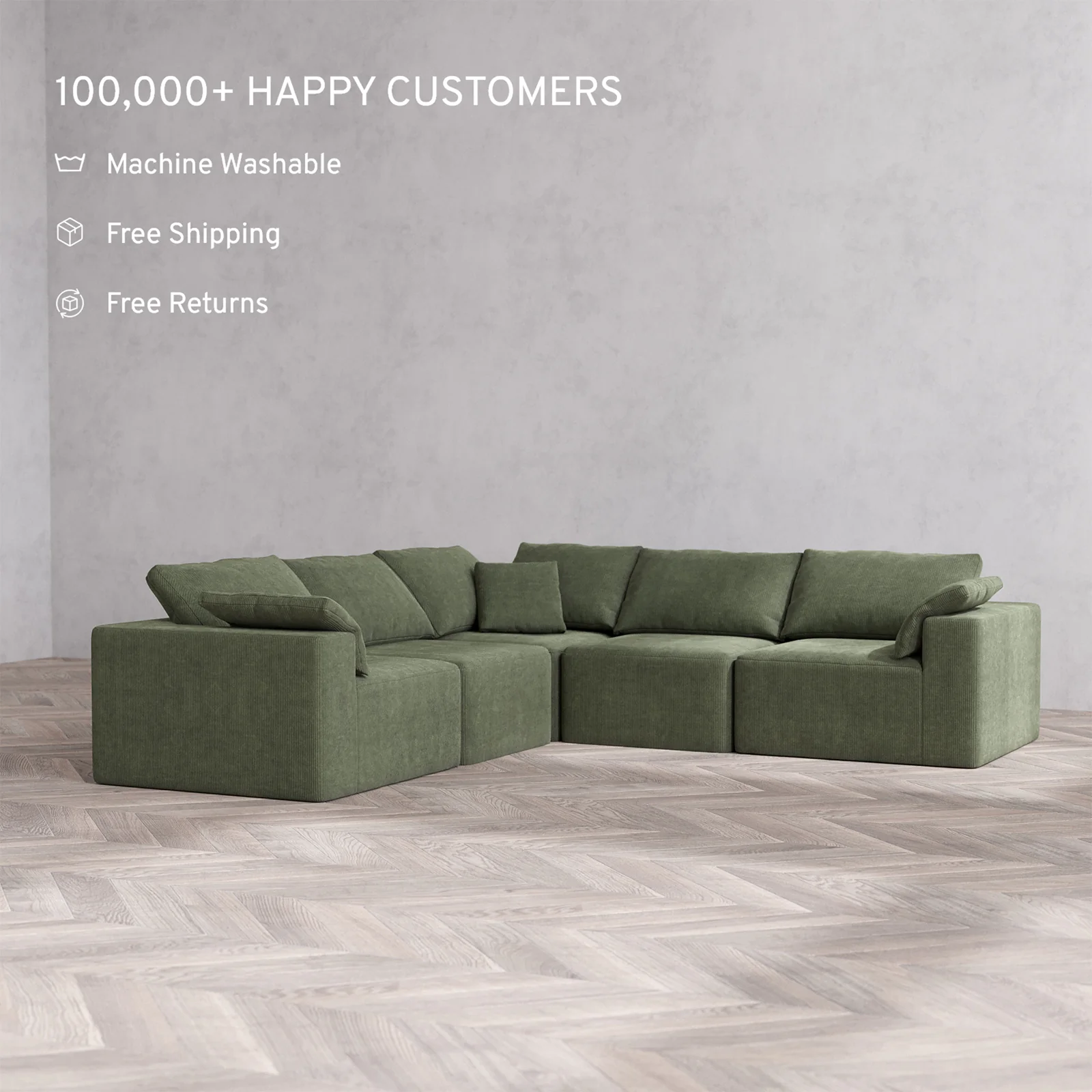 Slipcover Only - Modular Washable 5-Seater Corner Sectional Cloud Sofa in Juniper - Image 2
