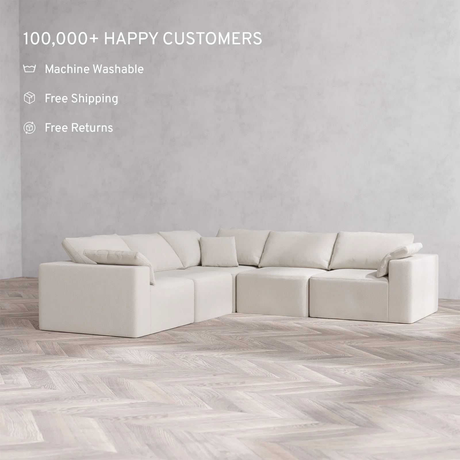 Slipcover Only - Modular Washable 5-Seater Corner Sectional Cloud Sofa in Pearl - Image 2