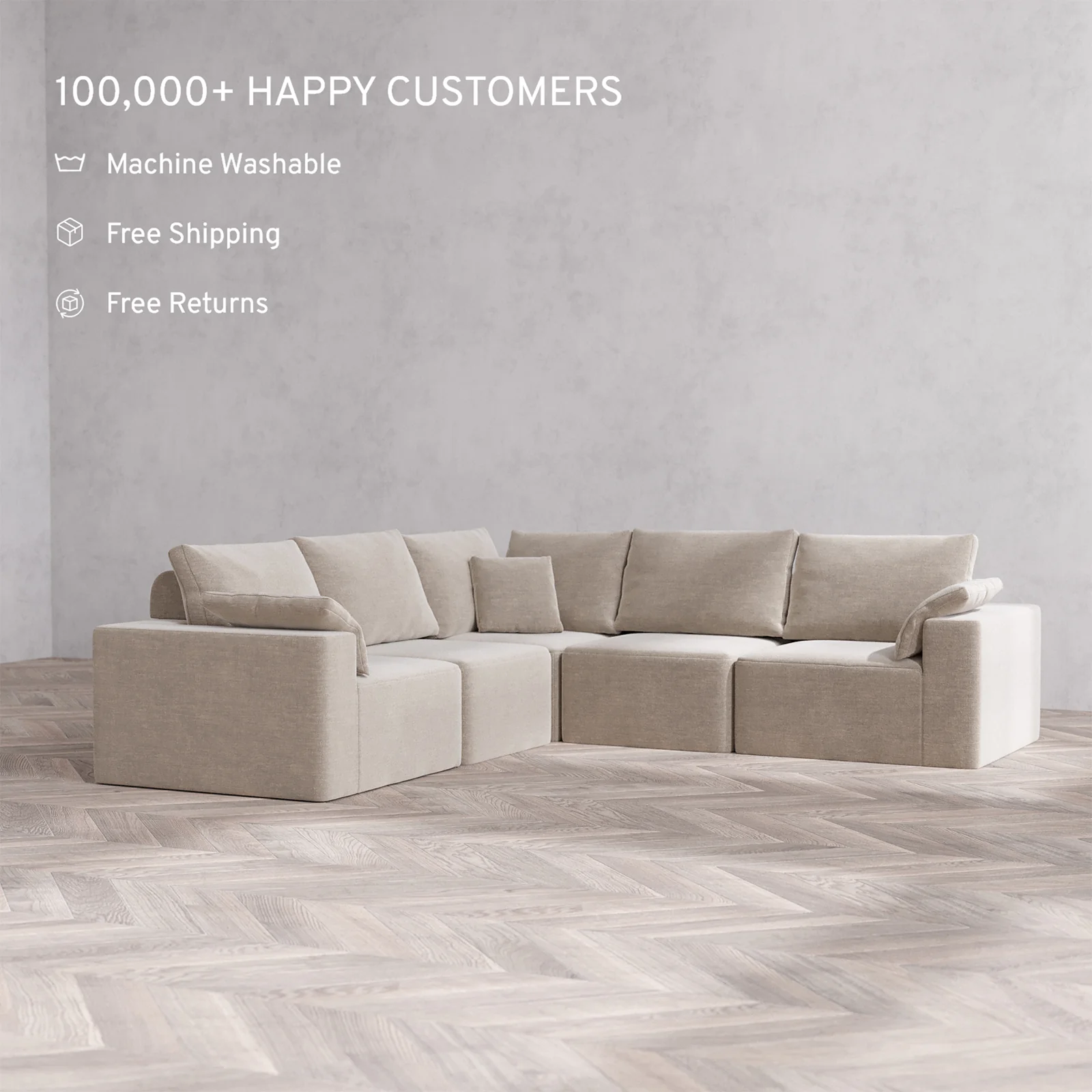Slipcover Only - Modular Washable 5-Seater Corner Sectional Cloud + Bolster Sofa in Caraway - Image 2