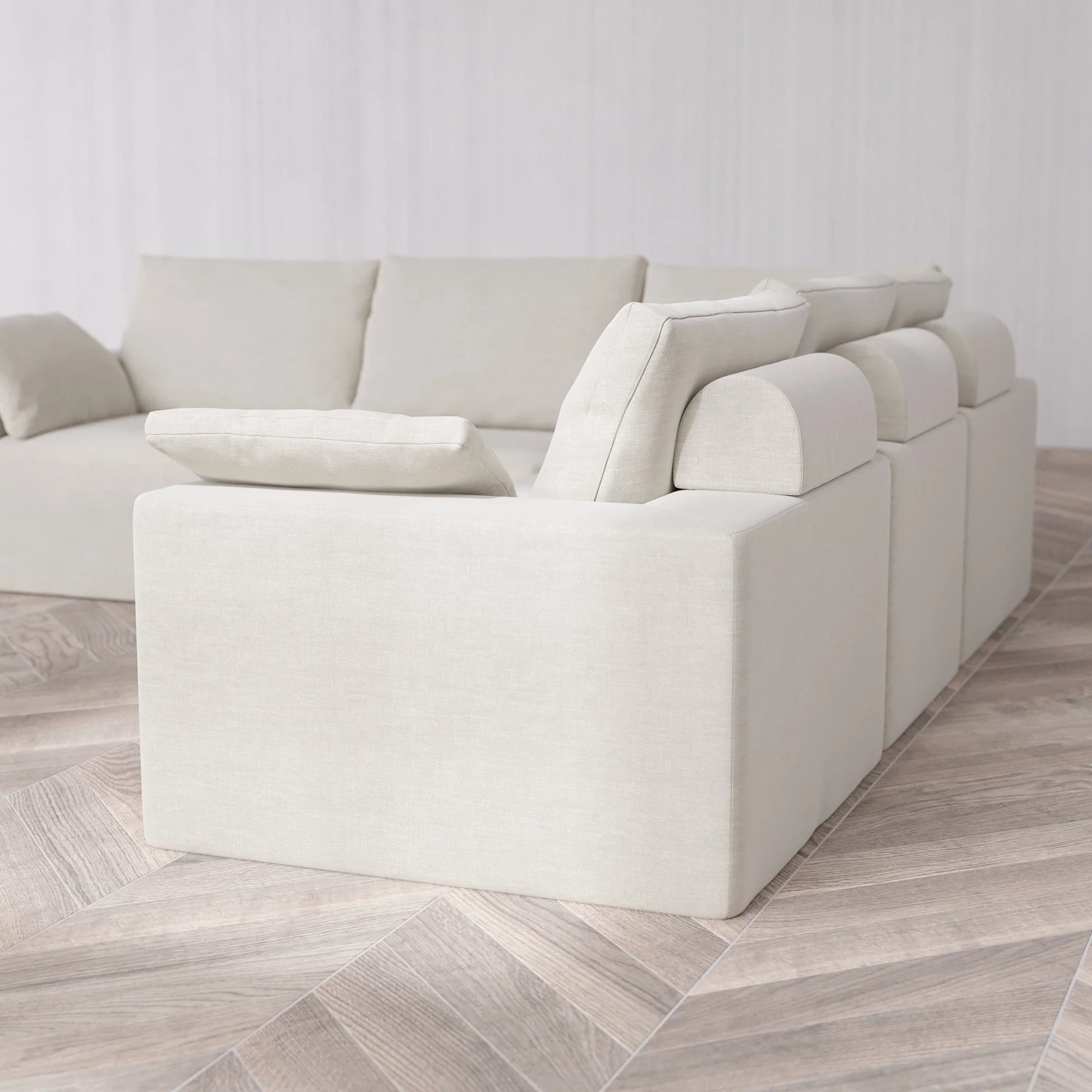 Slipcover Only - Modular Washable 5-Seater Corner Sectional Cloud + Bolster Sofa in Cashew - Image 5