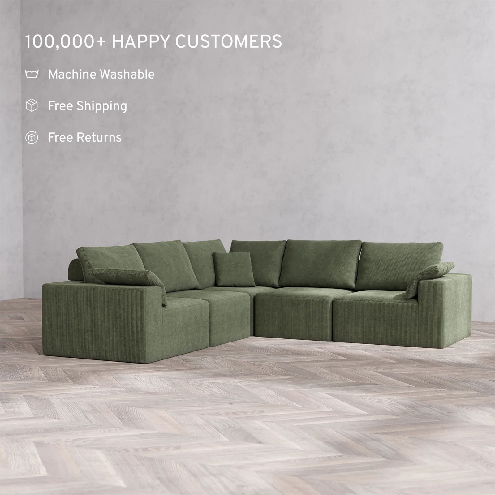 Slipcover Only - Modular Washable 5-Seater Corner Sectional Cloud + Bolster Sofa in Juniper - Image 2
