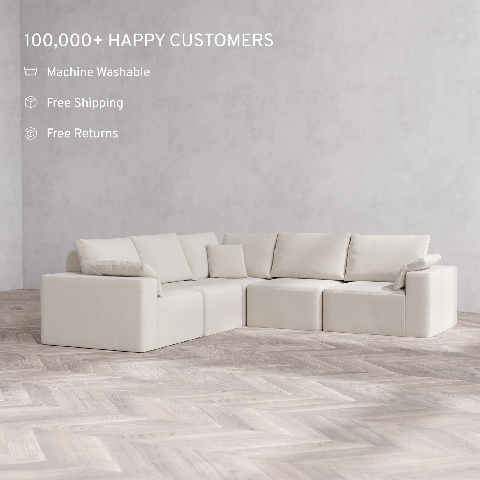 Slipcover Only - Modular Washable 5-Seater Corner Sectional Cloud + Bolster Sofa in Pearl - Image 2