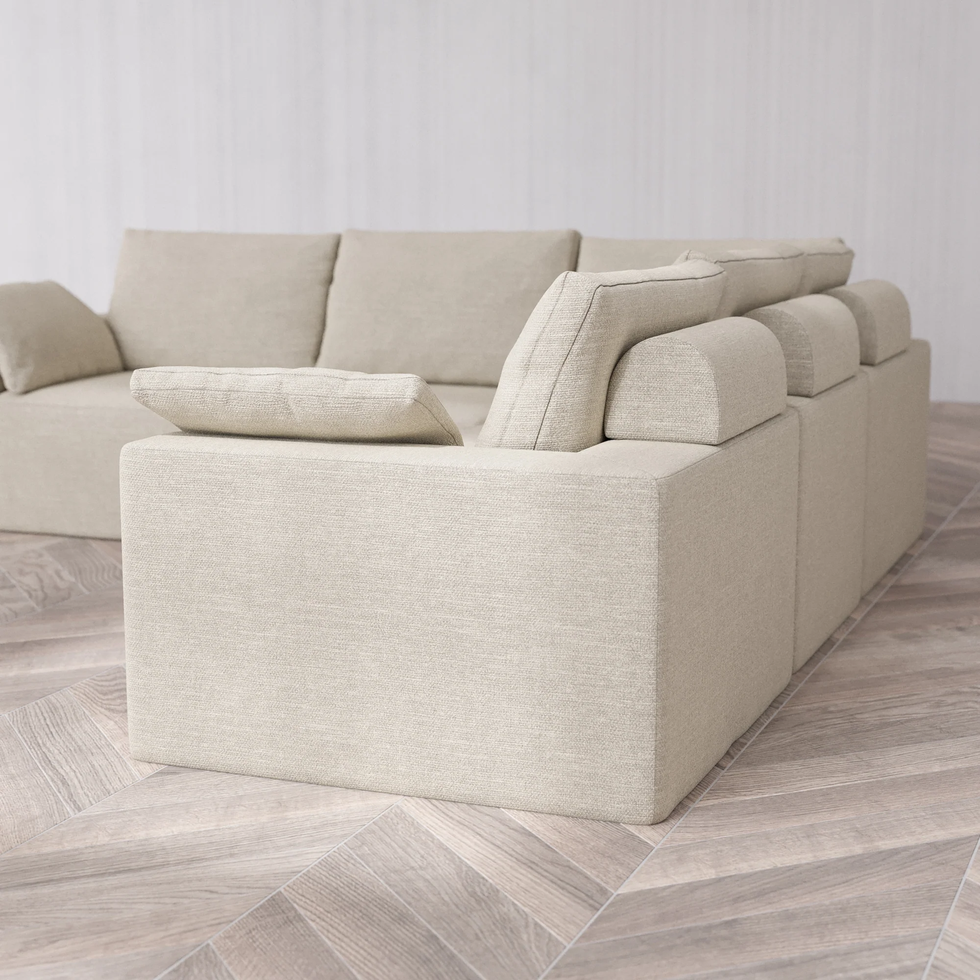 Slipcover Only - Modular Washable 5-Seater Corner Sectional Cloud + Bolster Sofa in Sandstone - Image 5