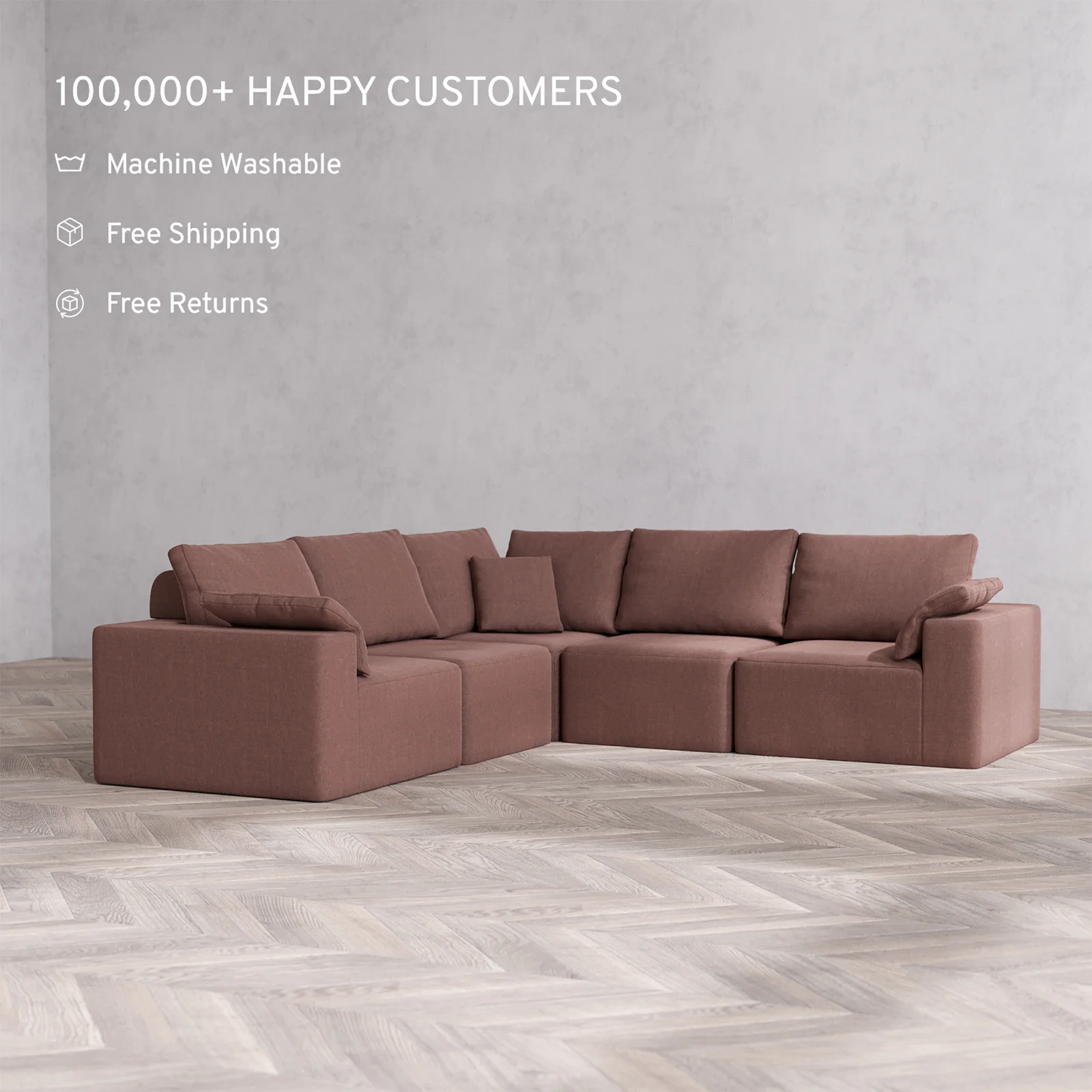 Slipcover Only - Modular Washable 5-Seater Corner Sectional Cloud + Bolster Sofa in Sumac - Image 2