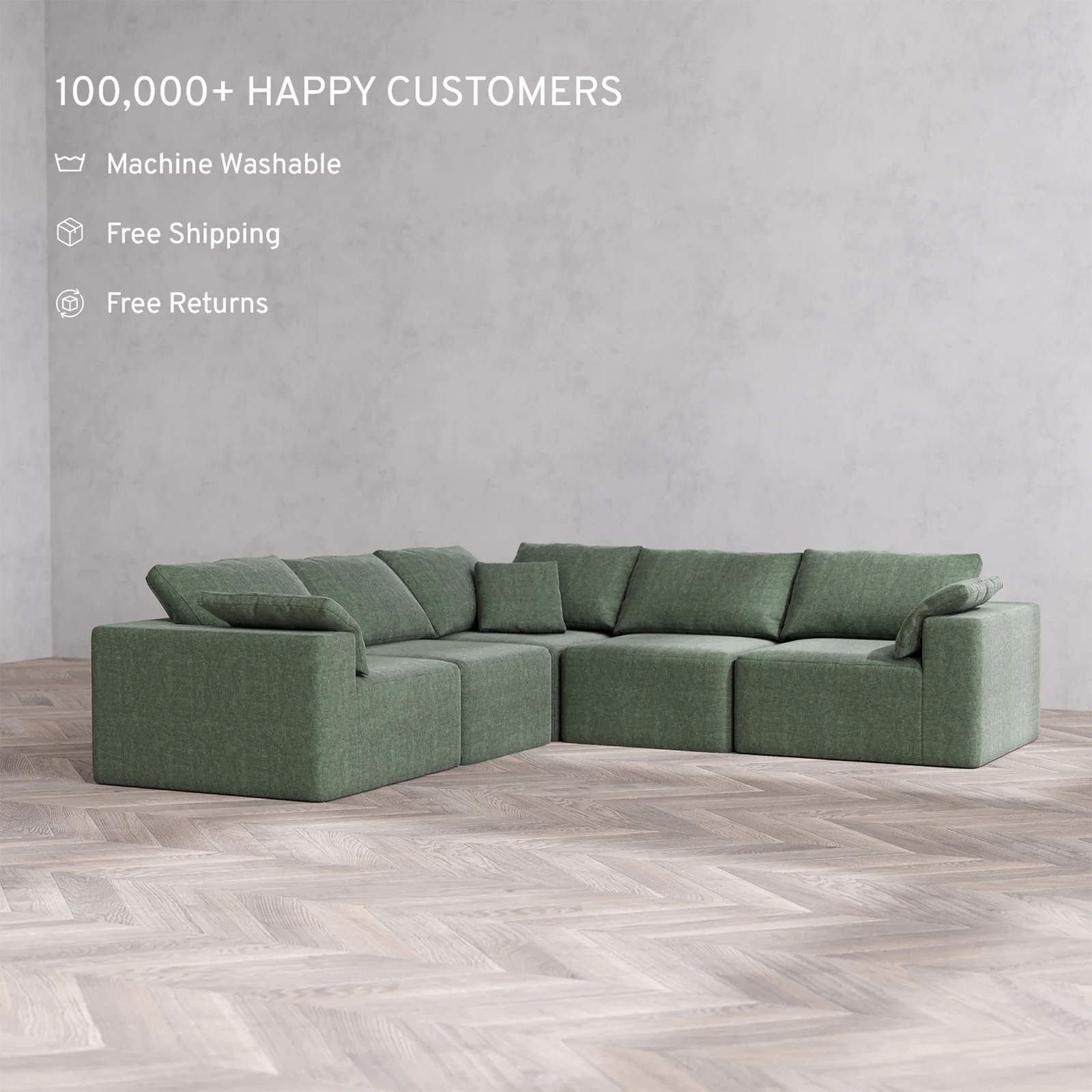 Slipcover Only - Modular Washable 5-Seater Corner Sectional Cloud Sofa in Sage - Image 2