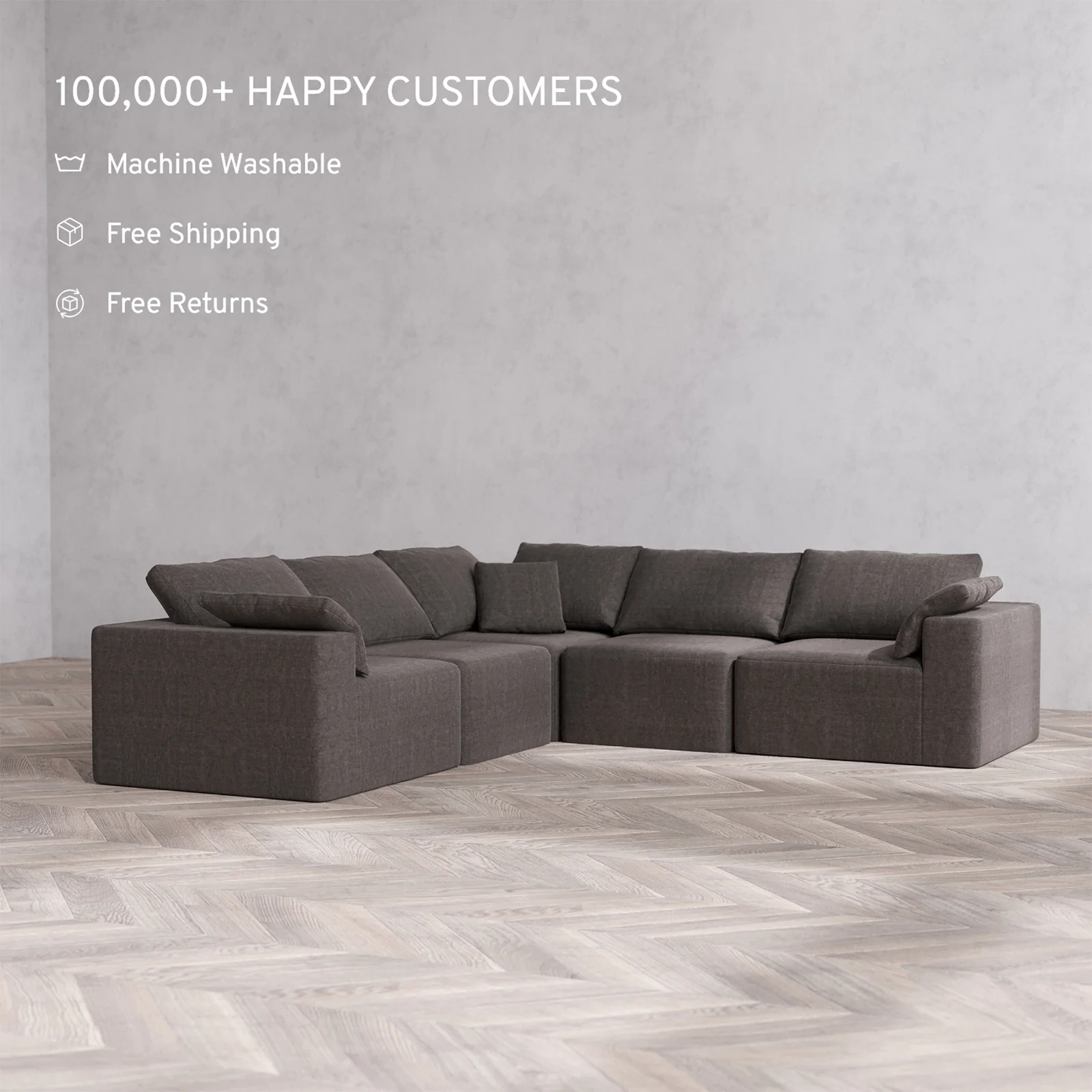 Slipcover Only - Modular Washable 5-Seater Corner Sectional Cloud Sofa in Truffle - Image 2