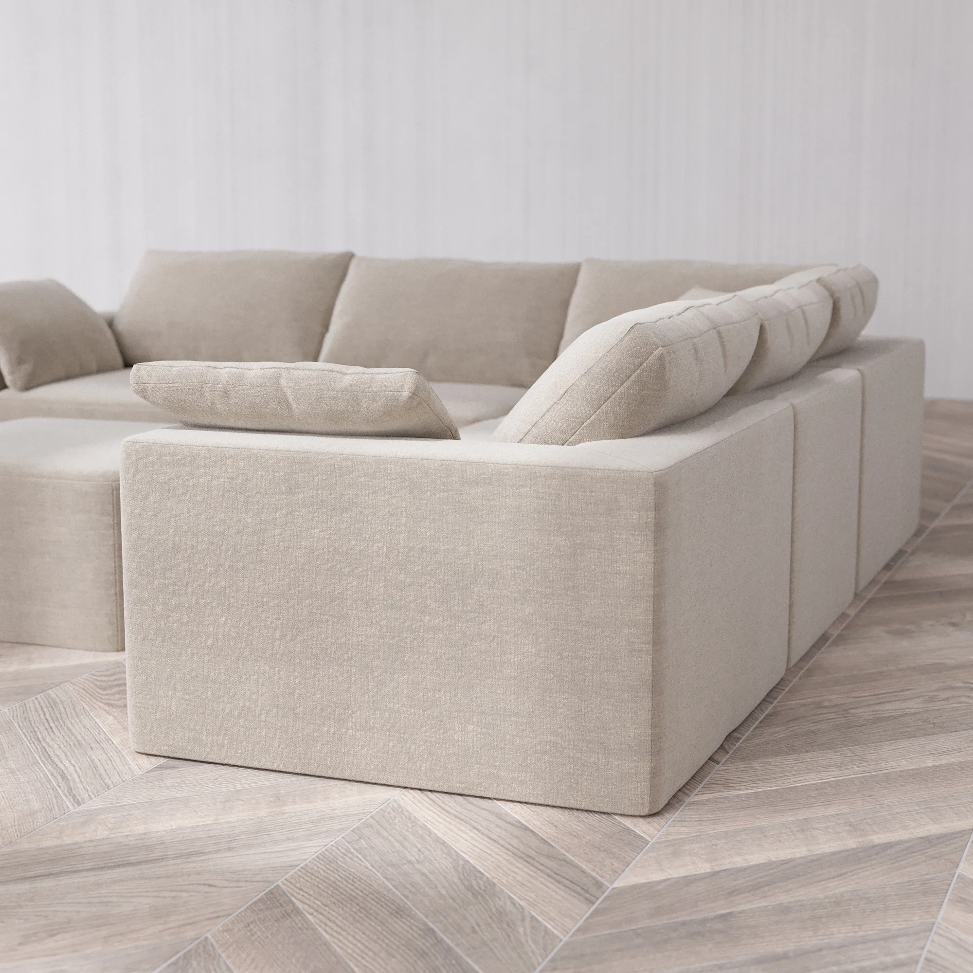 Slipcover Only - Modular Washable 5-Seater Corner Sectional + Ottoman Cloud Sofa in Caraway - Image 5