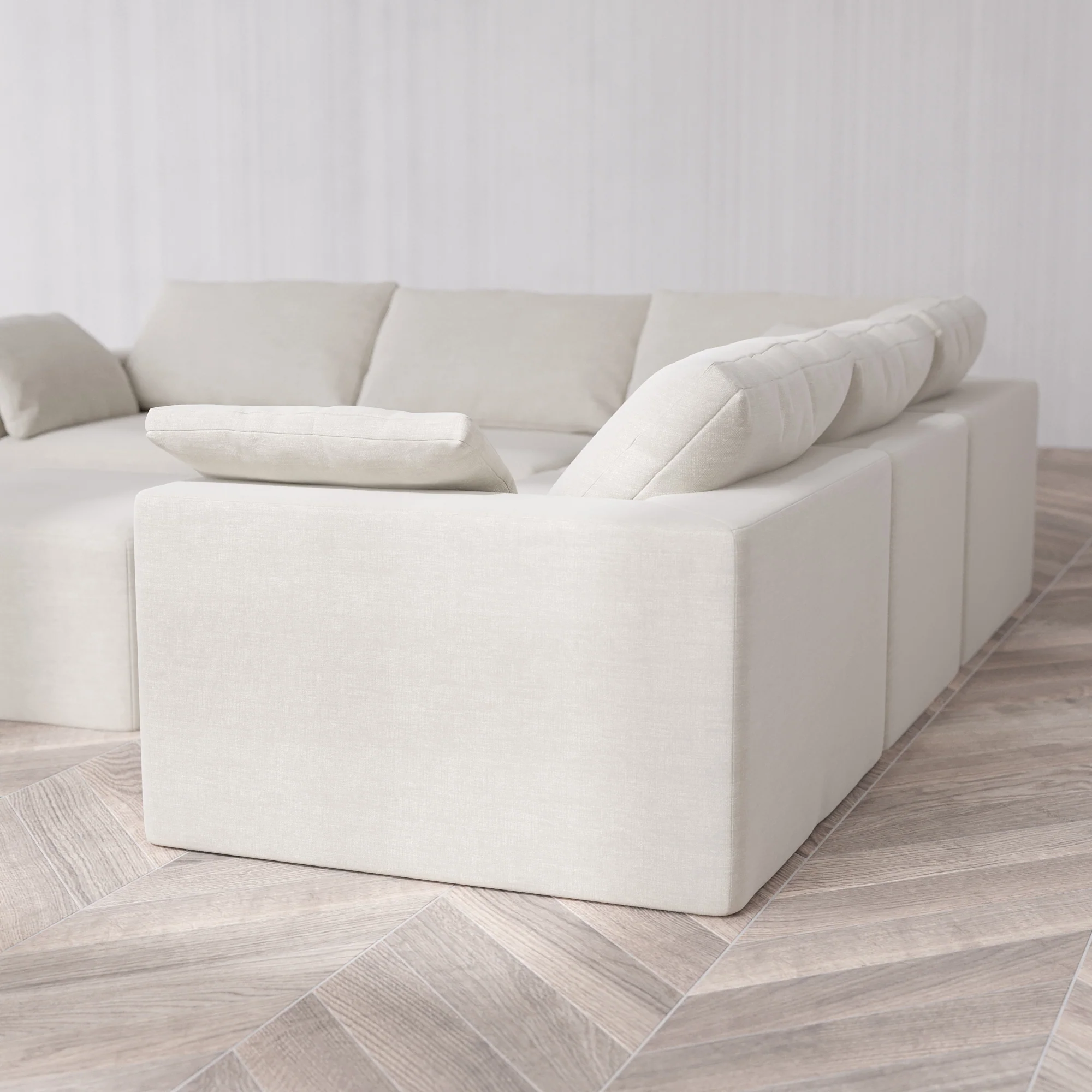 Slipcover Only - Modular Washable 5-Seater Corner Sectional + Ottoman Cloud Sofa in Cashew - Image 5