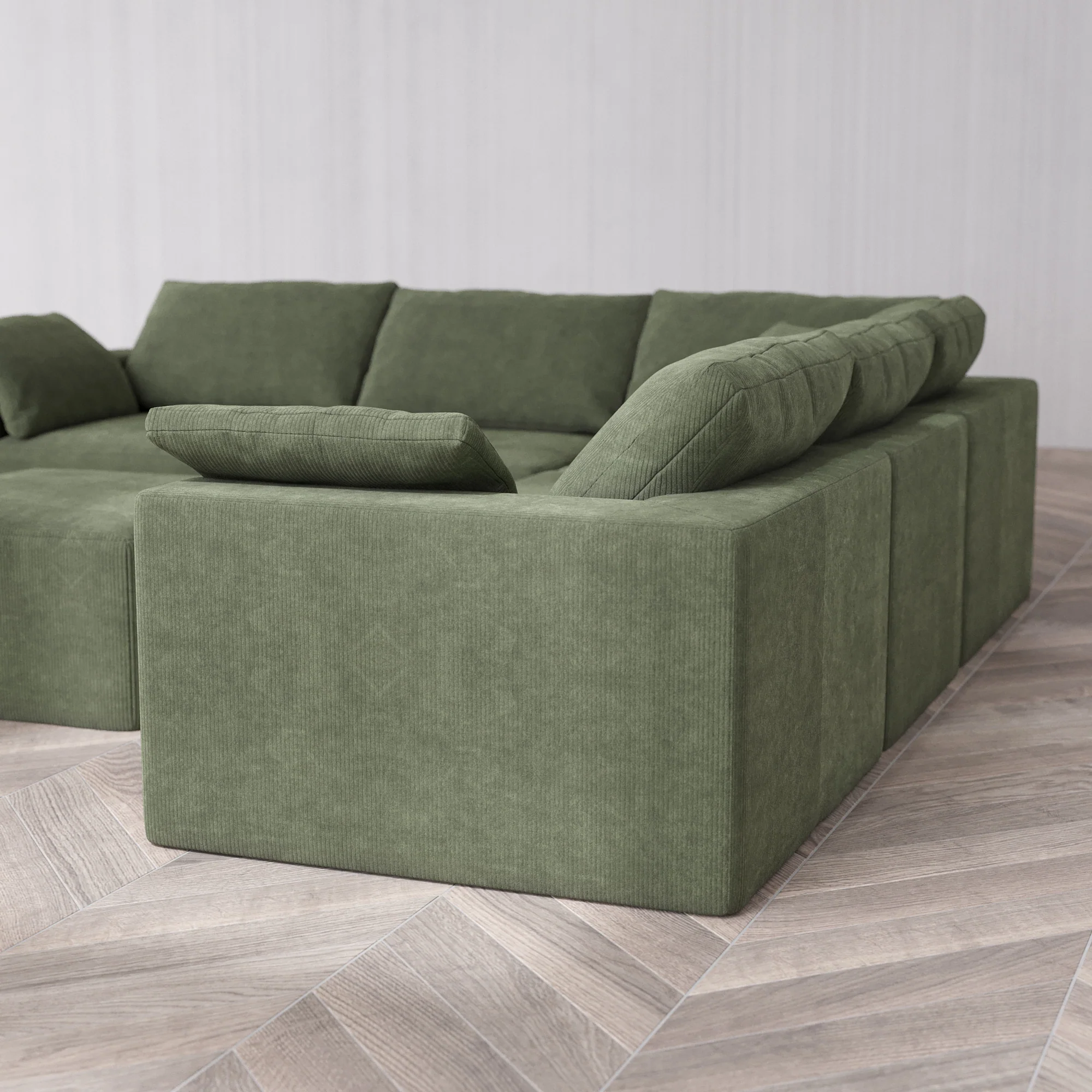 Slipcover Only - Modular Washable 5-Seater Corner Sectional + Ottoman Cloud Sofa in Juniper - Image 5