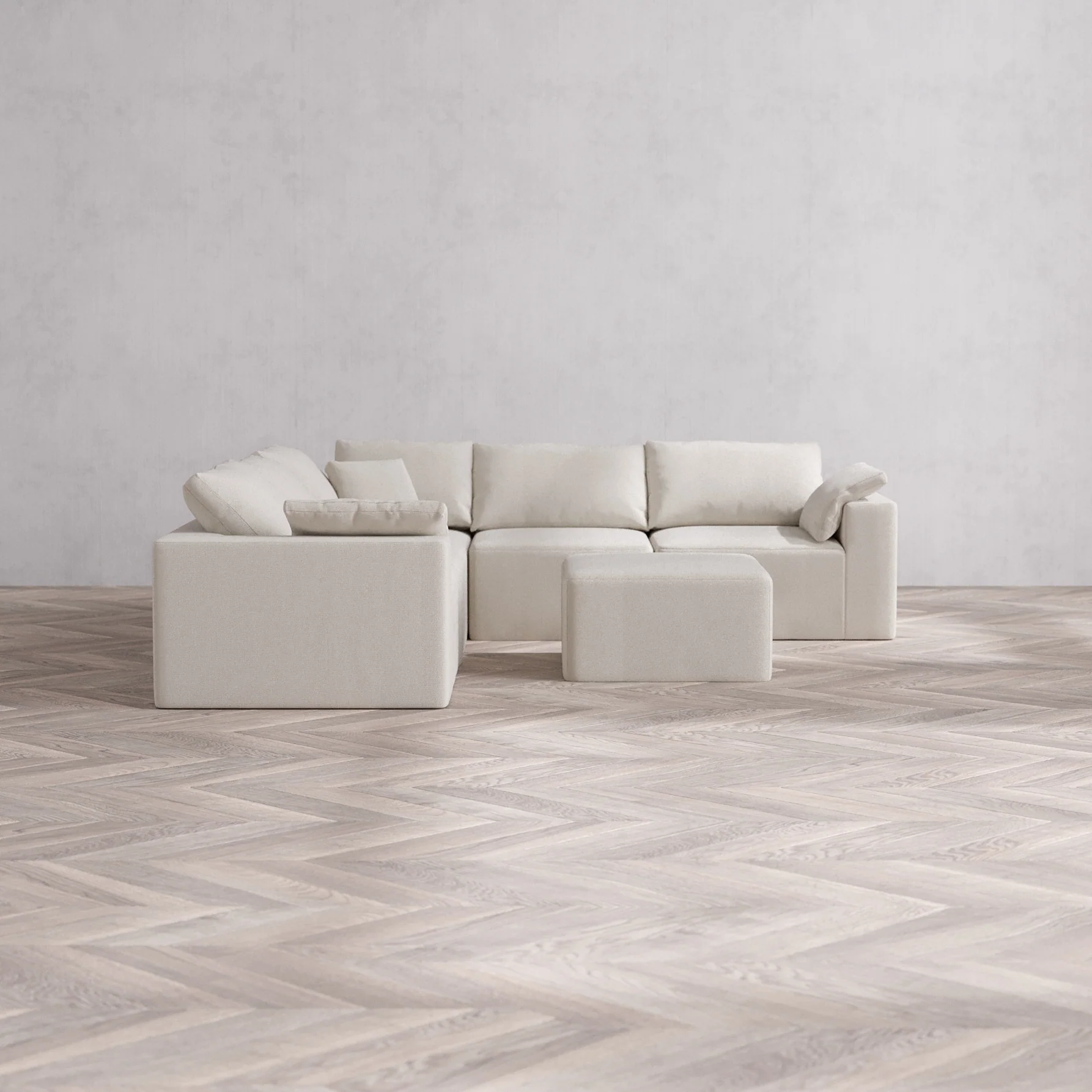 Slipcover Only - Modular Washable 5-Seater Corner Sectional + Ottoman Cloud Sofa in Pearl