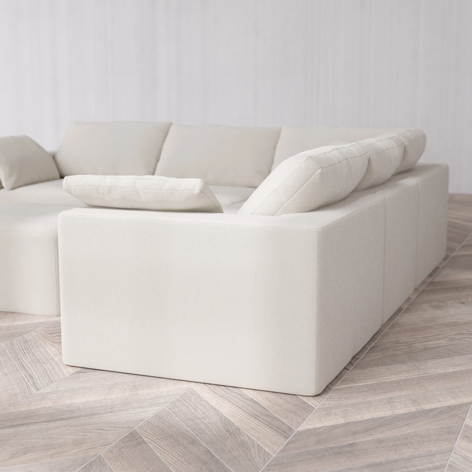 Slipcover Only - Modular Washable 5-Seater Corner Sectional + Ottoman Cloud Sofa in Pearl - Image 5