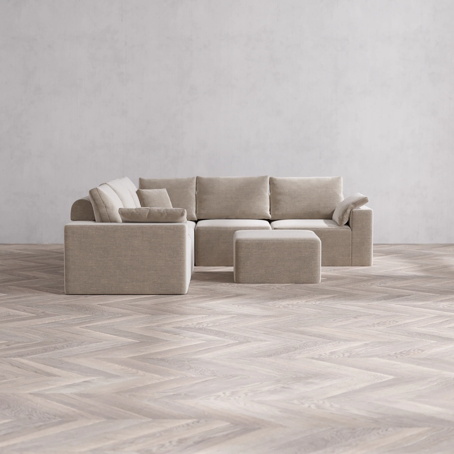 Slipcover Only - Modular Washable 5-Seater Corner Sectional + Ottoman Cloud + Bolster Sofa in Caraway