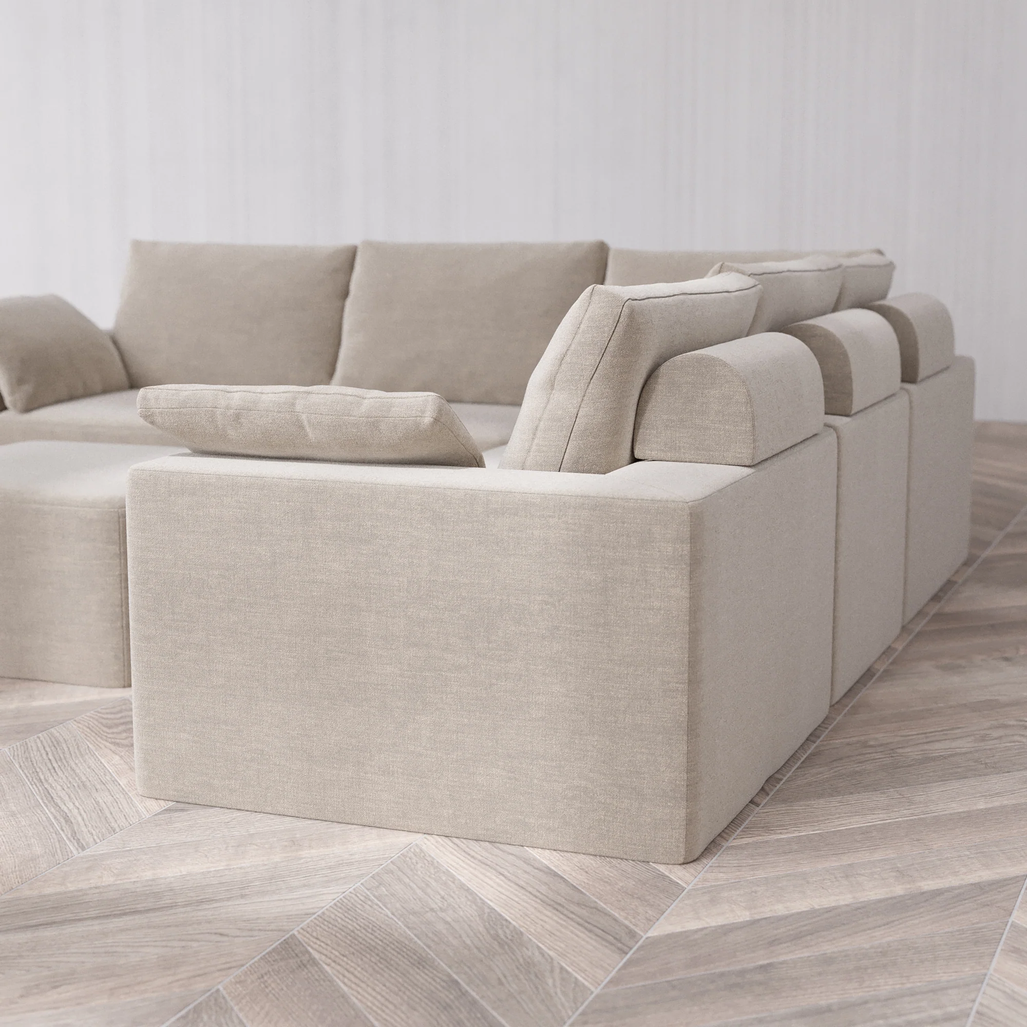 Slipcover Only - Modular Washable 5-Seater Corner Sectional + Ottoman Cloud + Bolster Sofa in Caraway - Image 5