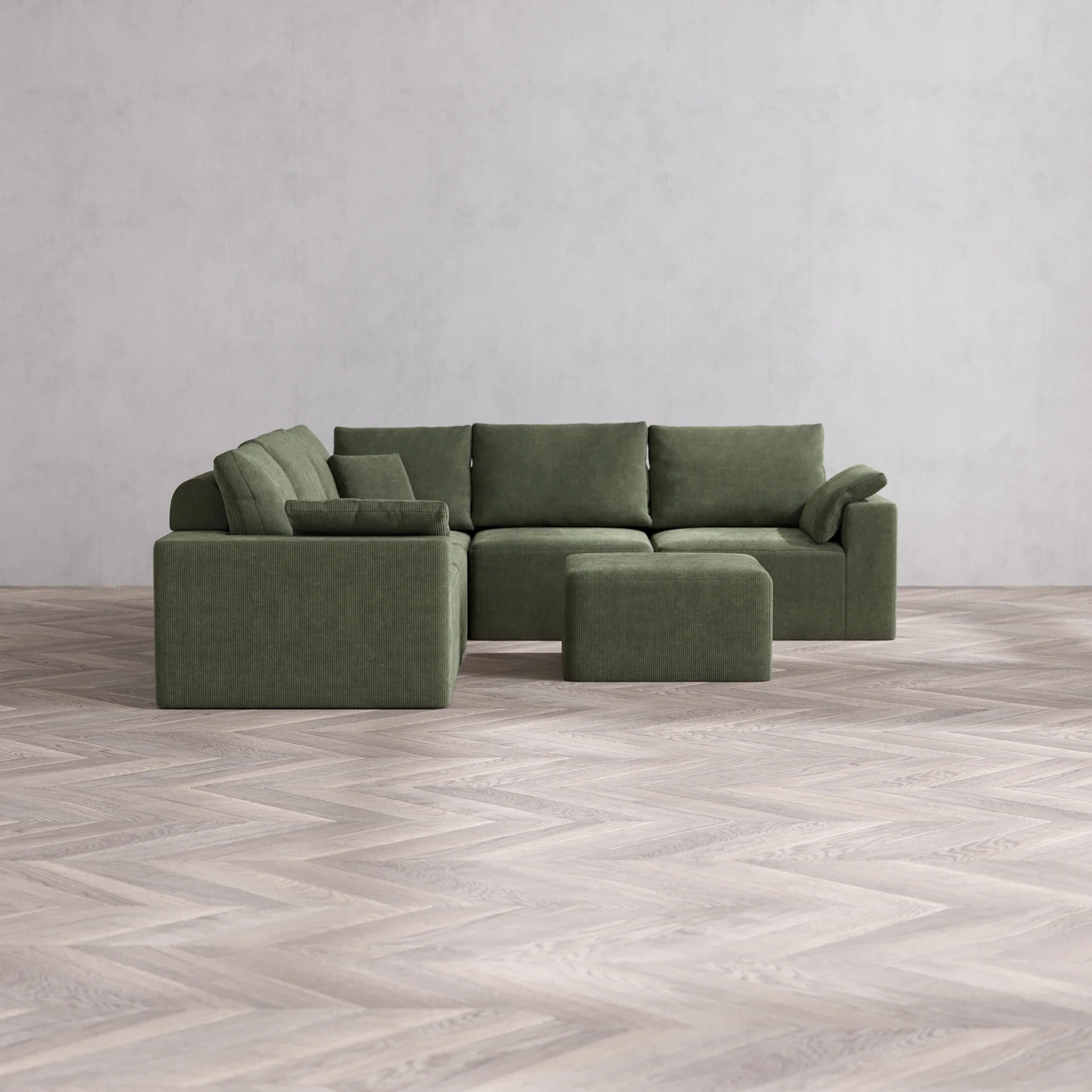 Slipcover Only - Modular Washable 5-Seater Corner Sectional + Ottoman Cloud + Bolster Sofa in Juniper