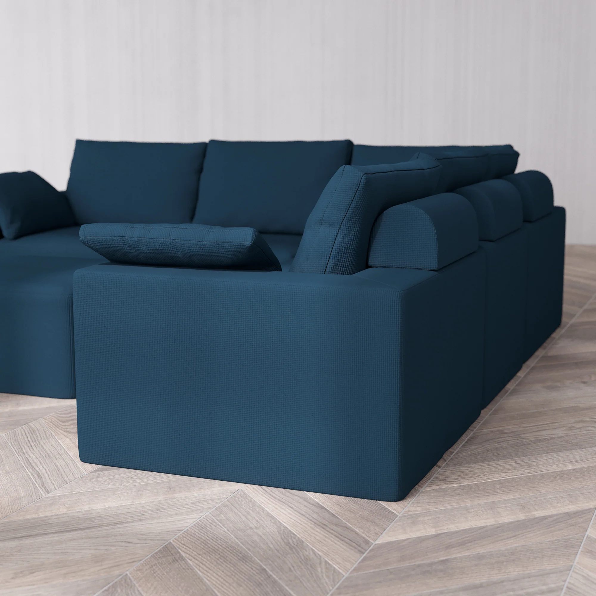 Slipcover Only - Modular Washable 5-Seater Corner Sectional + Ottoman Cloud + Bolster Sofa in Lazuli - Image 5