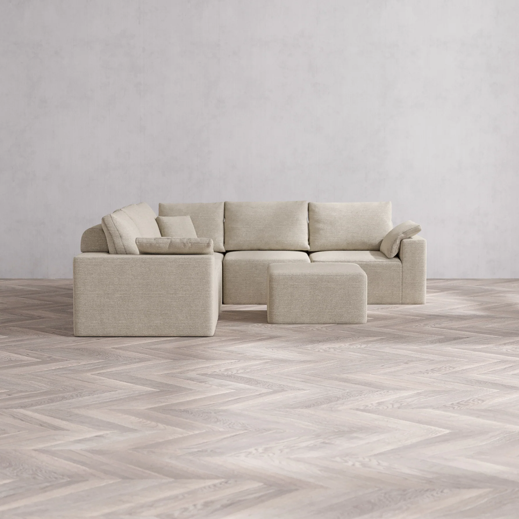 Slipcover Only - Modular Washable 5-Seater Corner Sectional + Ottoman Cloud + Bolster Sofa in Sandstone