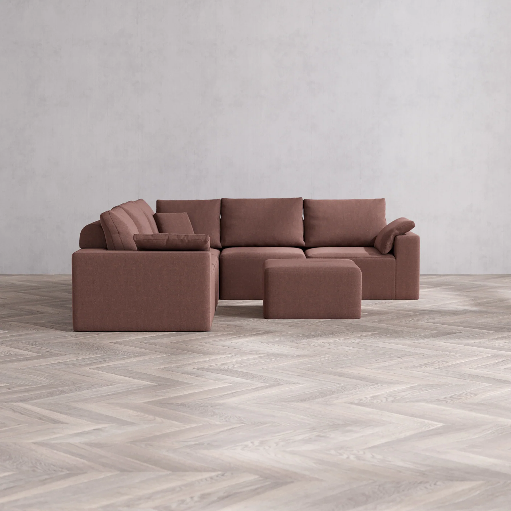 Slipcover Only - Modular Washable 5-Seater Corner Sectional + Ottoman Cloud + Bolster Sofa in Sumac